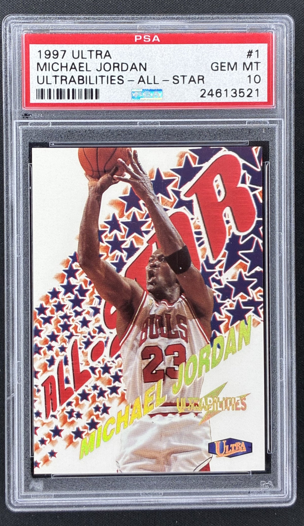 1997-98 Fleer Ultra Ultrabilities All-Star Michael Jordan #1 AS PSA 10 Gem Mint Chicago Bulls basketball card.