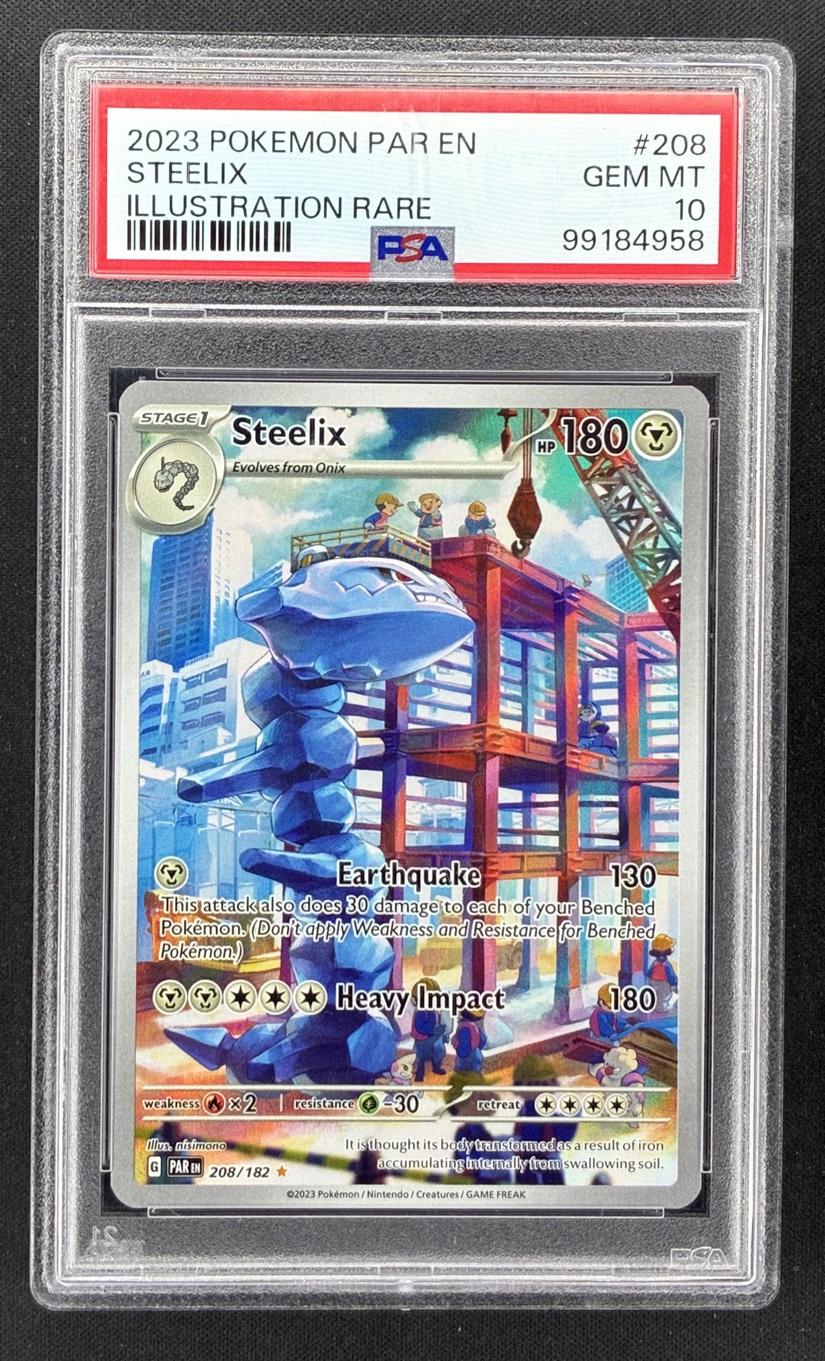 2023 Pokémon Scarlet & Violet Paradox Rift Steelix #208/182 Illustration Rare PSA 10 Gem Mint.