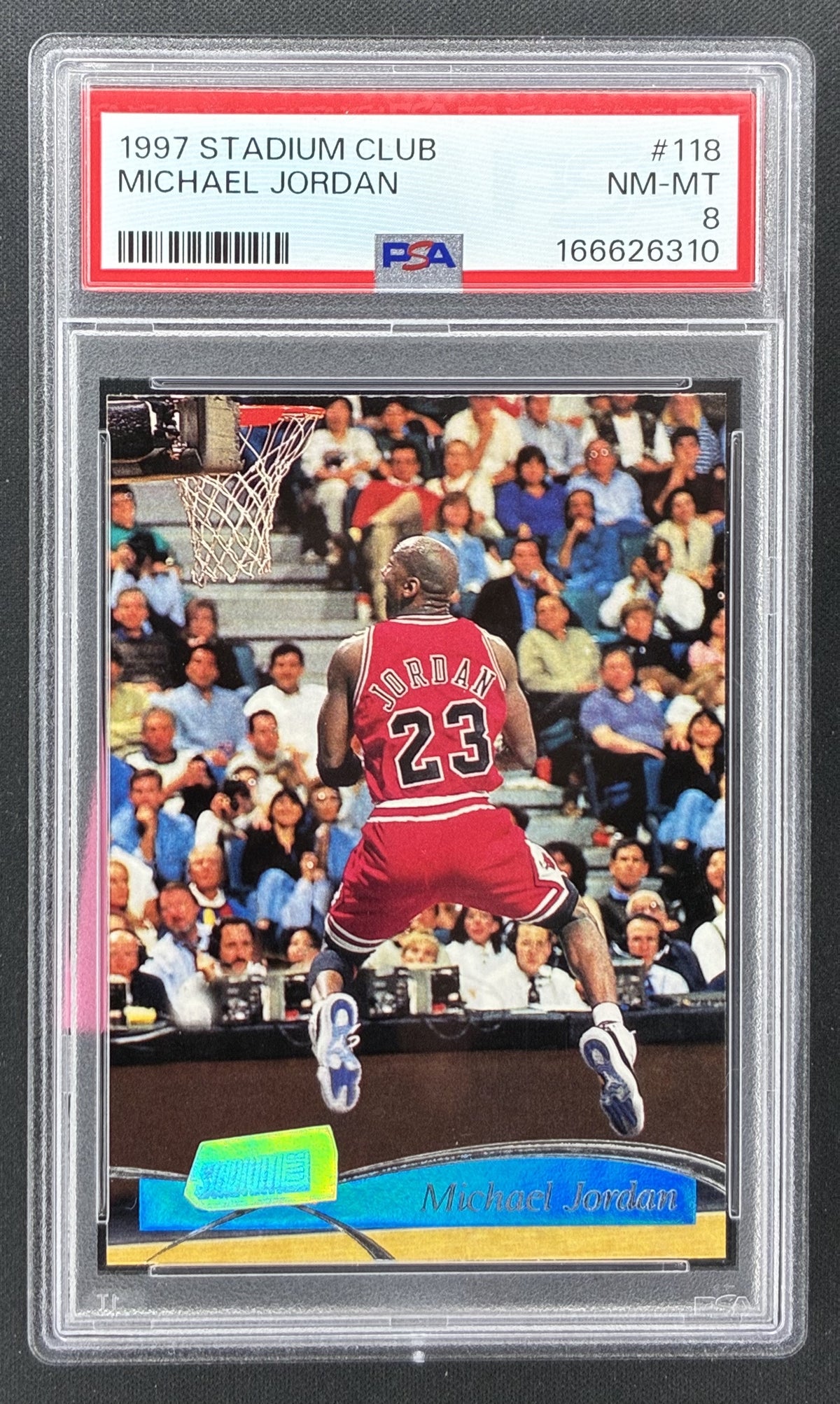1997-98 Topps Stadium Club Michael Jordan #118 PSA 8 NM-MT Chicago Bulls basketball card.