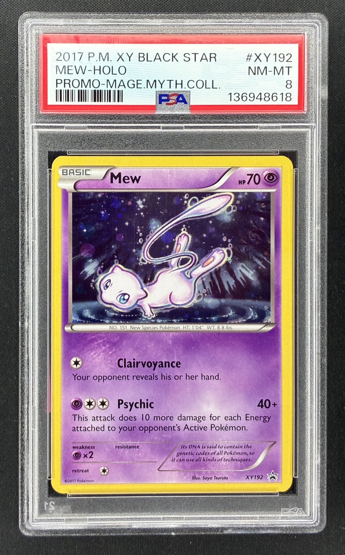 2017 Pokémon XY Black Star Promo Mew Holo #XY192 Magearna Mythical Collection PSA 8 NM-MT.