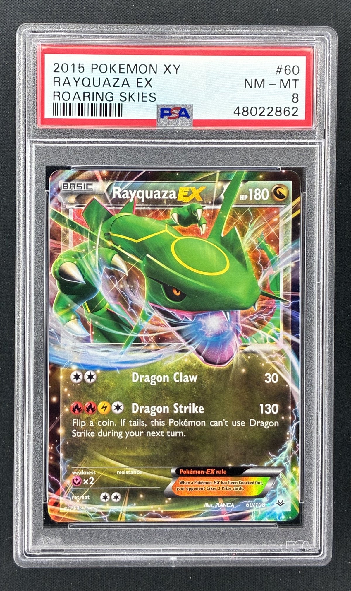 2015 Pokémon XY Roaring Skies M Rayquaza EX #105/108 Full Art PSA 8 NM-MT English card.