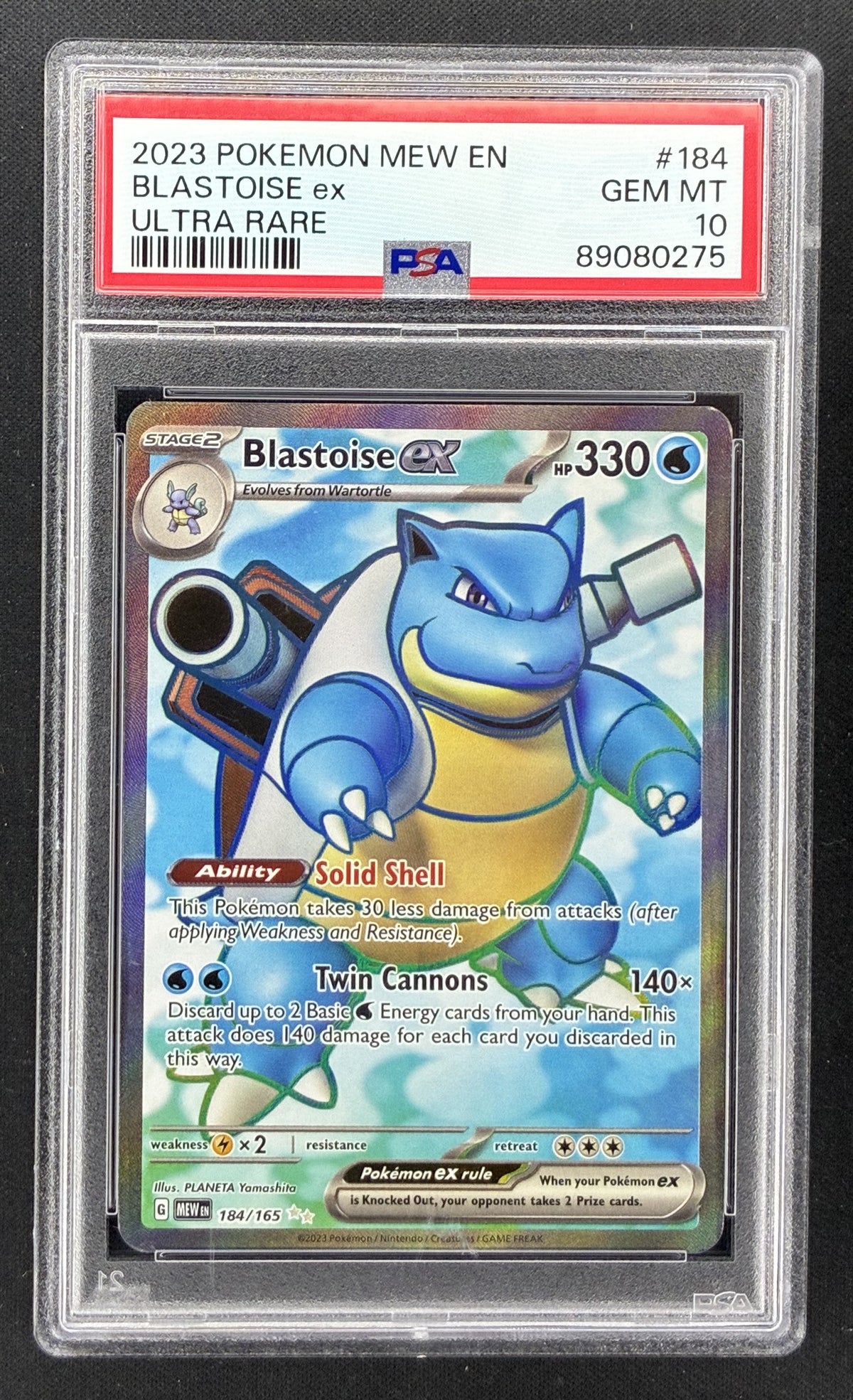 2023 Pokémon Scarlet & Violet 151 Blastoise ex #184/165 Ultra Rare PSA 10 Gem Mint English card.