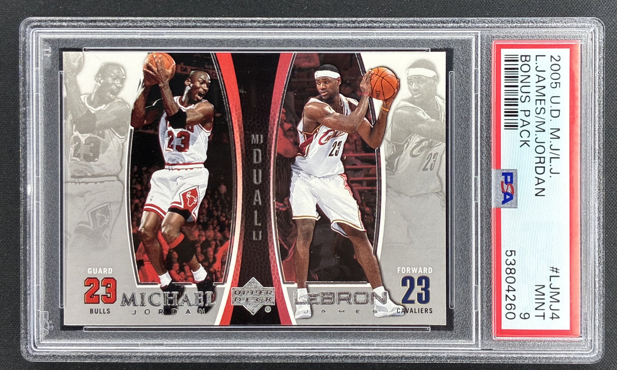 2005 Upper Deck MJ/LJ Bonus Pack Michael Jordan LeBron James #LJMJ3 PSA 9 Mint basketball card.