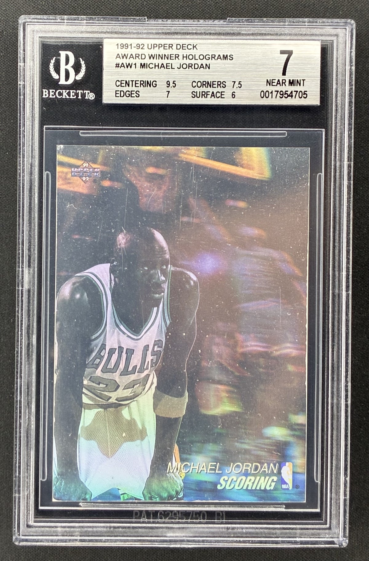 1991-92 Upper Deck Award Winner Holograms Michael Jordan #AW1 BGS 7 NM Chicago Bulls basketball card.