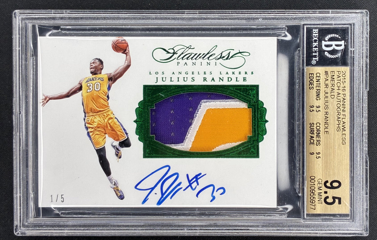 2015-16 Panini Flawless Julius Randle #PA-JR Emerald /5 patch autograph BGS 9.5 Gem Mint Auto 10 Lakers card.