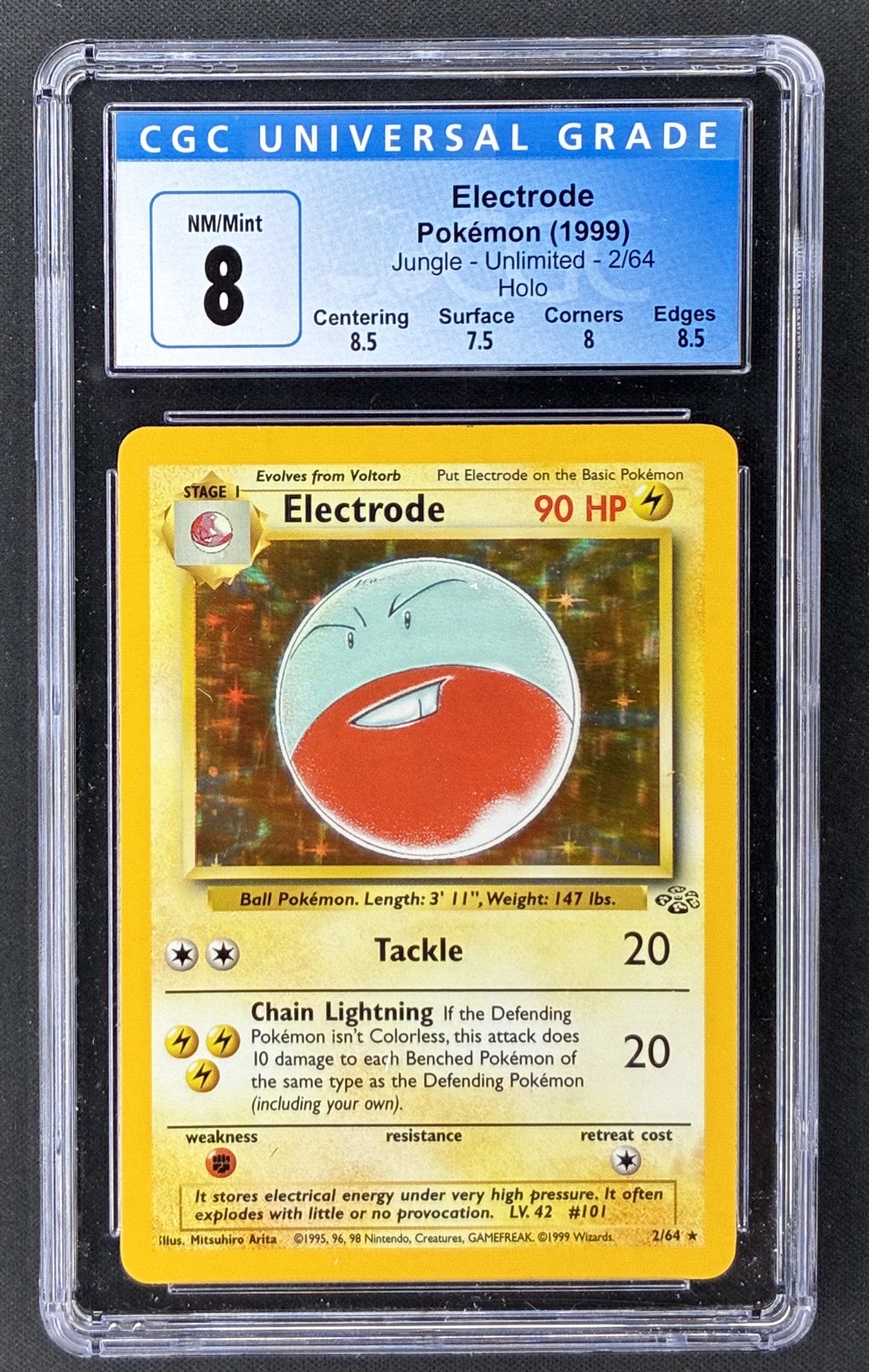 1999 Pokémon Jungle Electrode 2/64 Holo Rare CGC 8 NM-MT graded card.