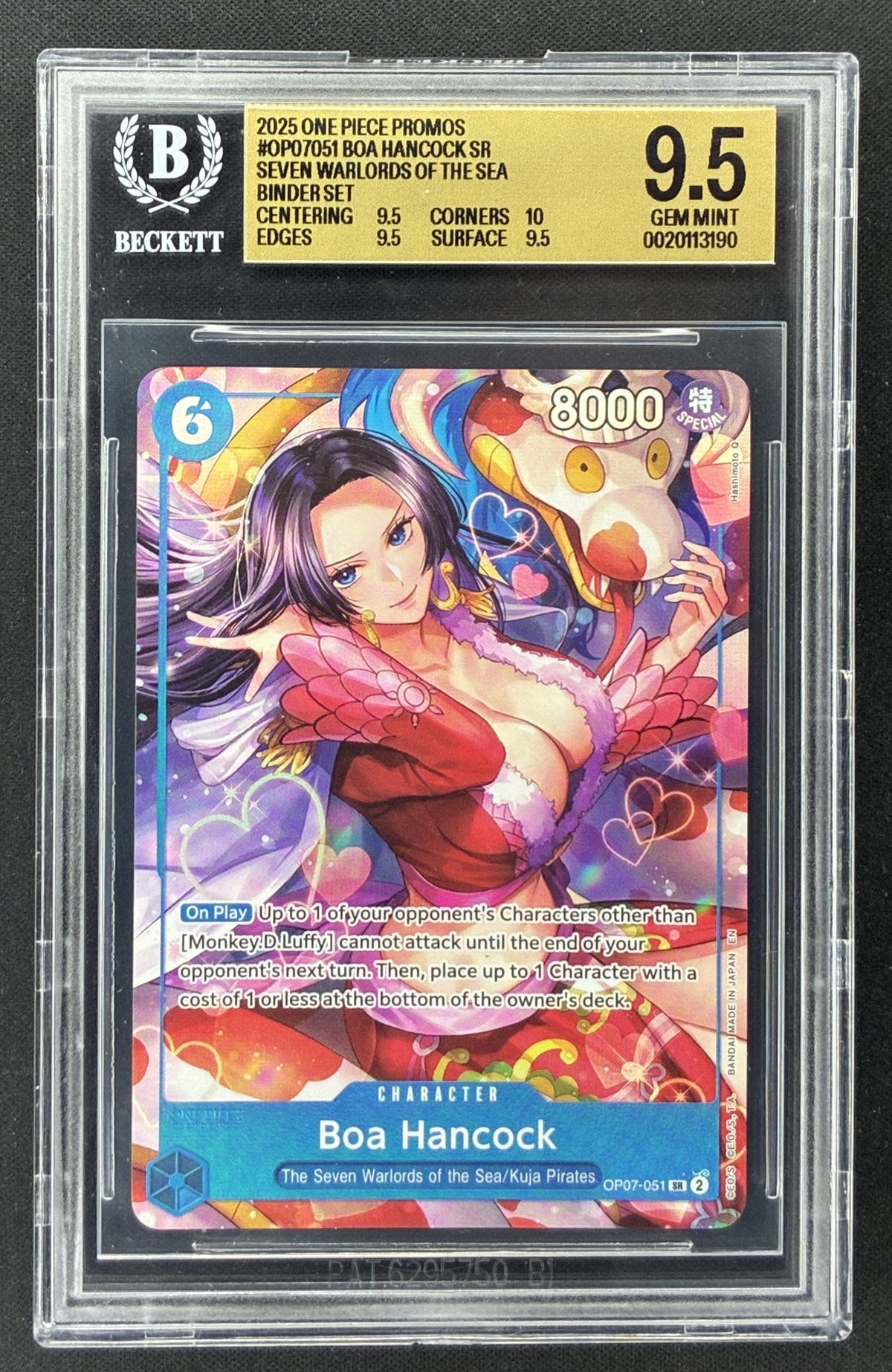 2025 One Piece Seven Warlords Binder Boa Hancock OP07-051 SR Alternate Art English Promo BGS 9.5 Gem Mint.