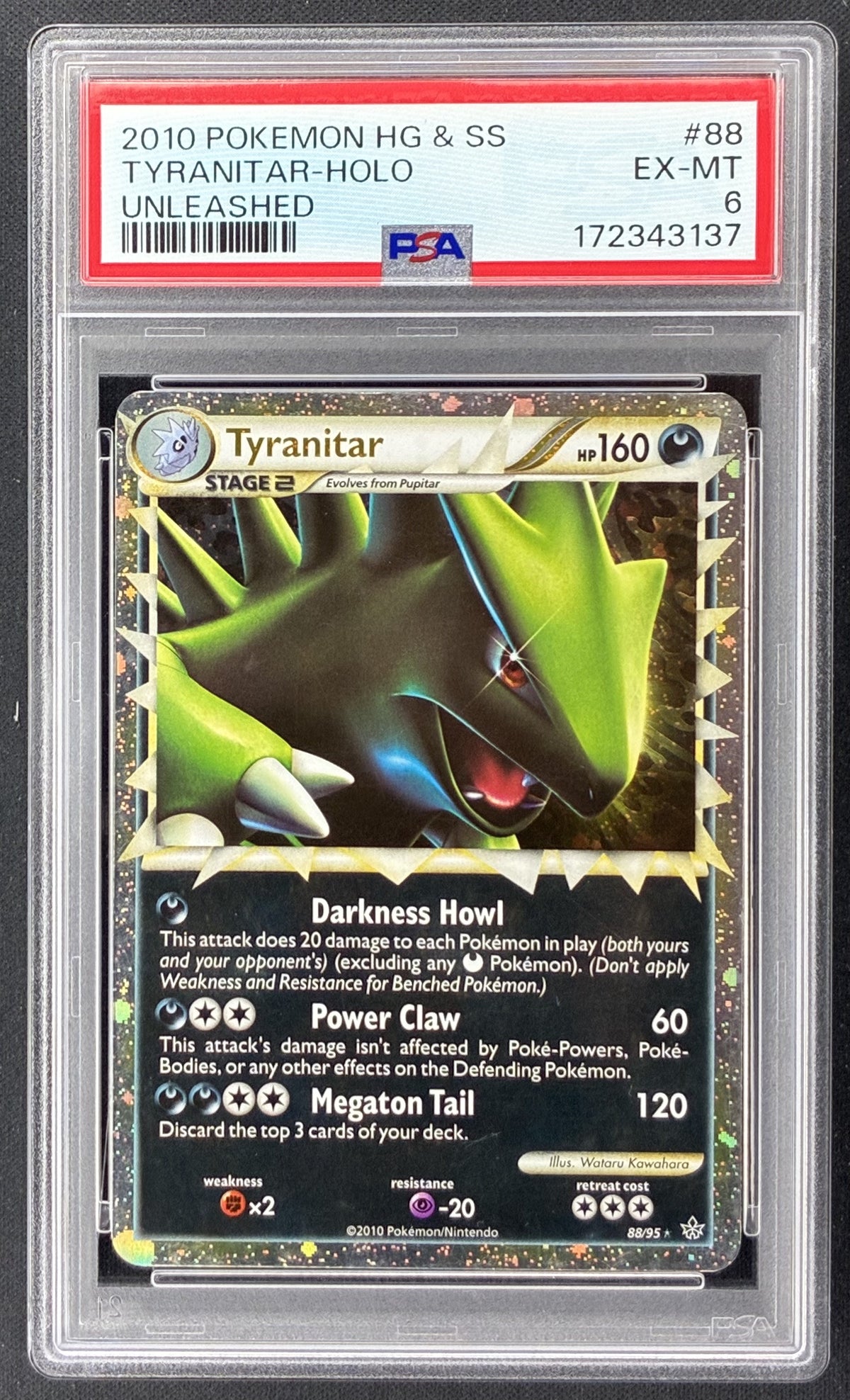 2010 Pokémon HeartGold SoulSilver Unleashed Tyranitar Prime 88/95 Holo PSA 6 EX-MT.