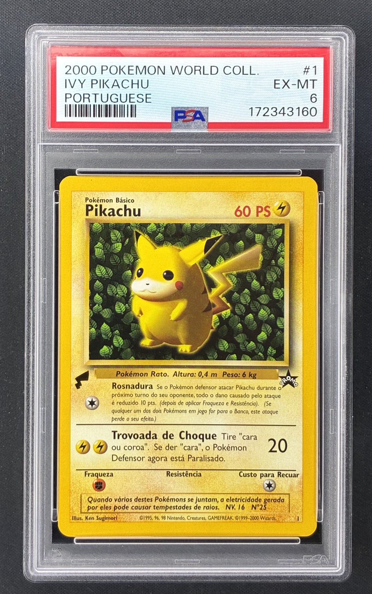 2000 Pokémon Pikachu World Collection Portuguese Ivy Pikachu number 1 PSA 6 EX-MT.