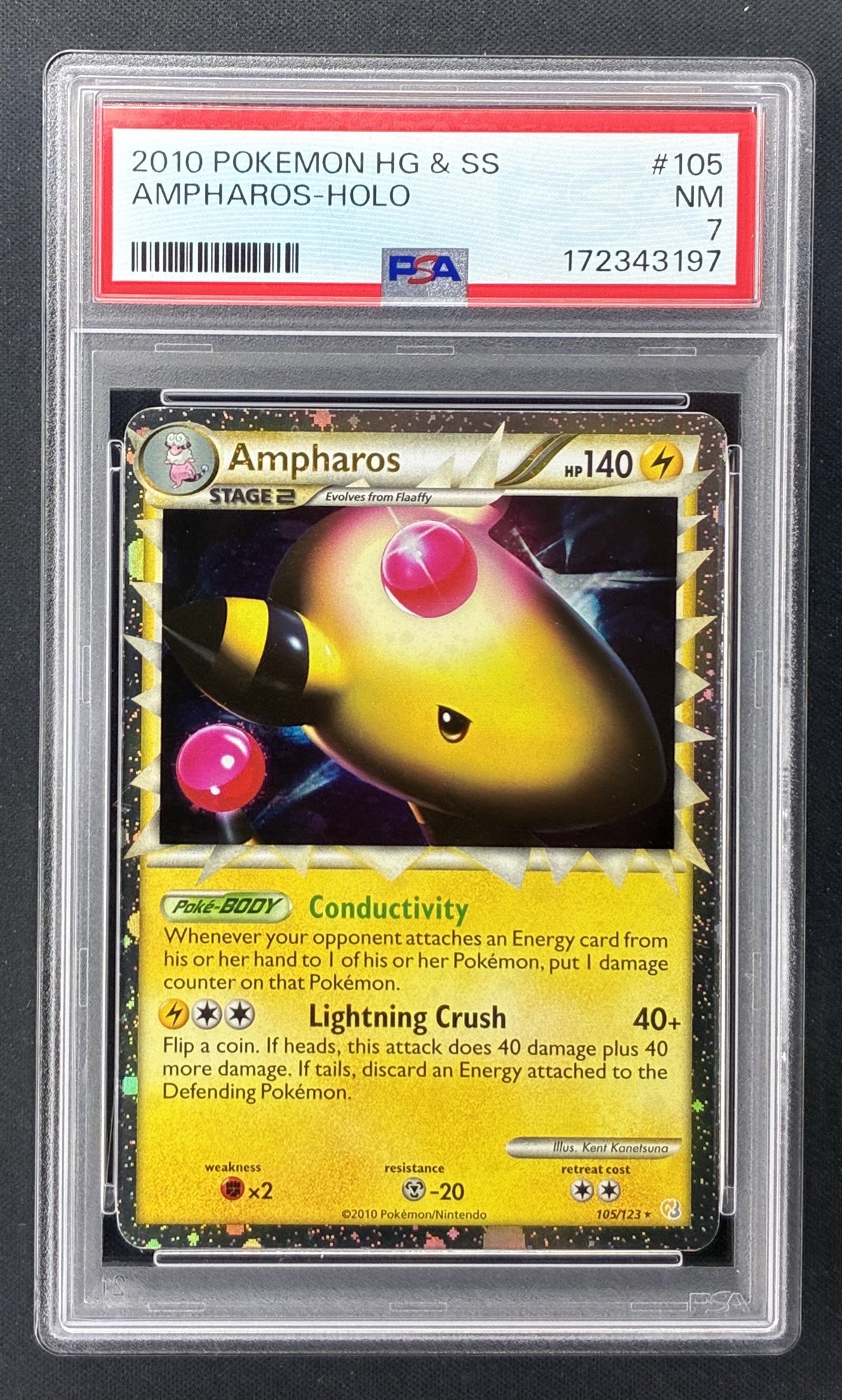 2010 Pokémon HeartGold & SoulSilver Ampharos Prime 105/123 Holo PSA 7 Near Mint.
