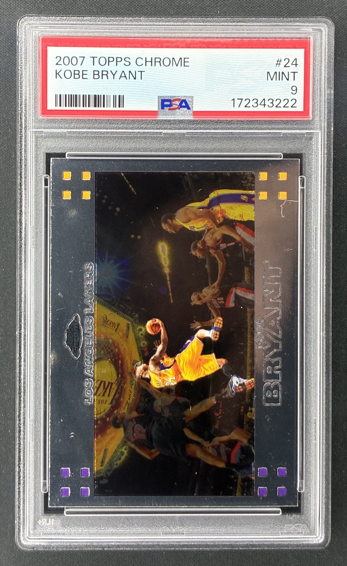 2007-08 Topps Chrome Kobe Bryant 24 Los Angeles Lakers PSA 9 Mint basketball card.