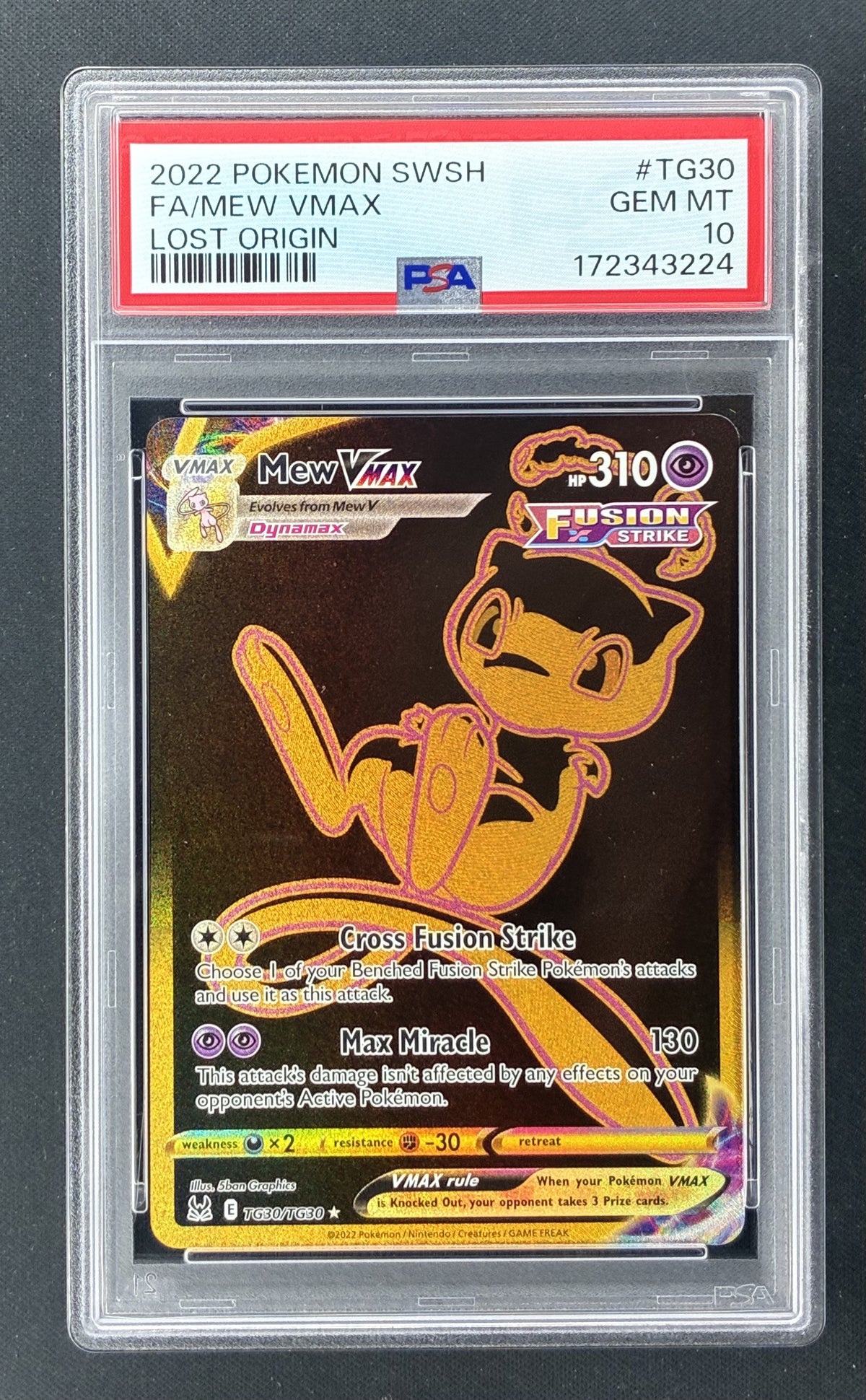 2022 Pokémon Lost Origin Trainer Gallery Mew VMAX TG30 TG30 Gold Secret Rare PSA 10 Gem Mint.
