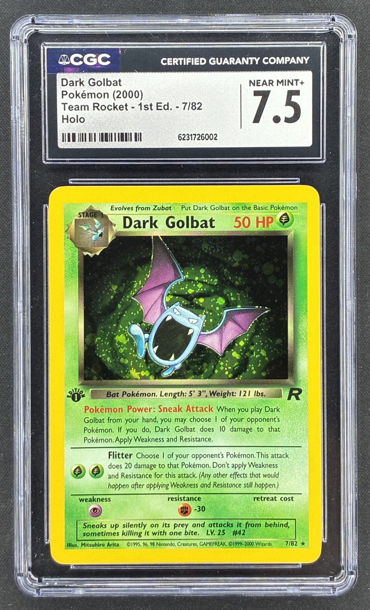 CGC 7.5 2000 Pokémon Team Rocket 1st Edition Dark Golbat #7/82 Holo graded card