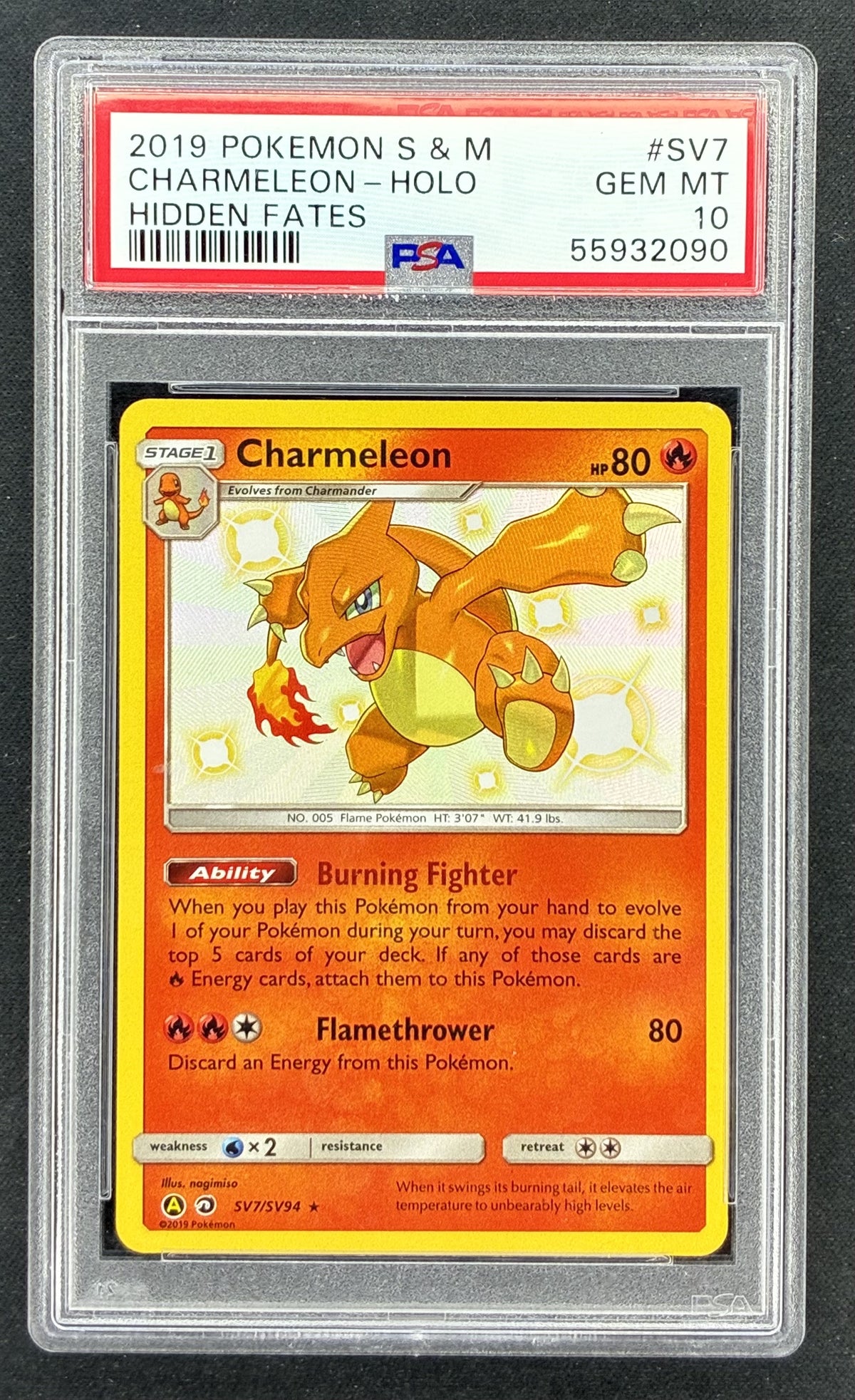 PSA 10 2019 Pokémon Hidden Fates Shiny Vault Charmeleon SV7/SV94 Holo graded card