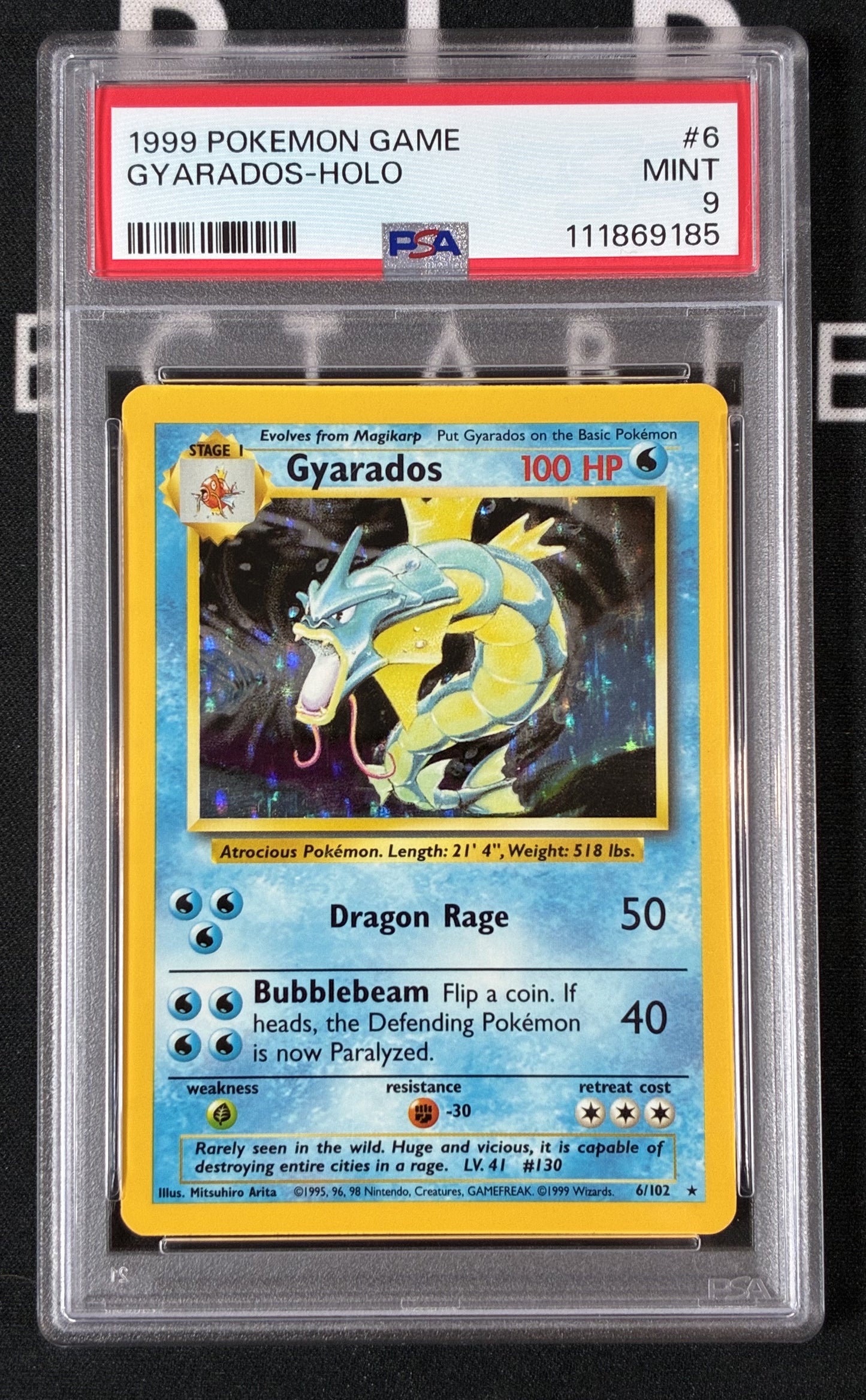 Gyarados 6/102 Holo Base Set Pokémon Card – PSA 9 Mint Slab – 1999