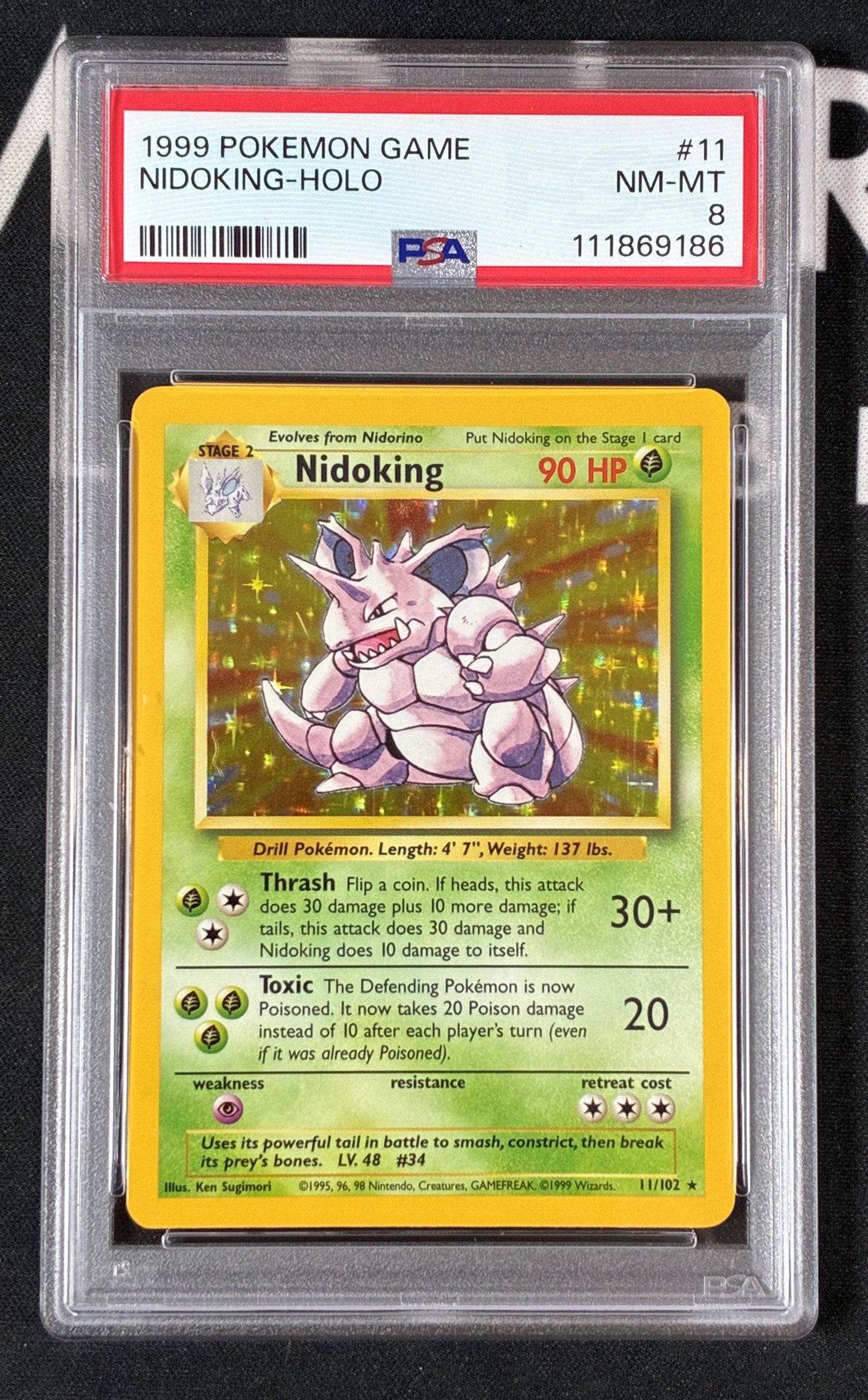 Nidoking 11/102 Holo Rare Pokémon Card – PSA 8 – 1999 Base Set Unlimited