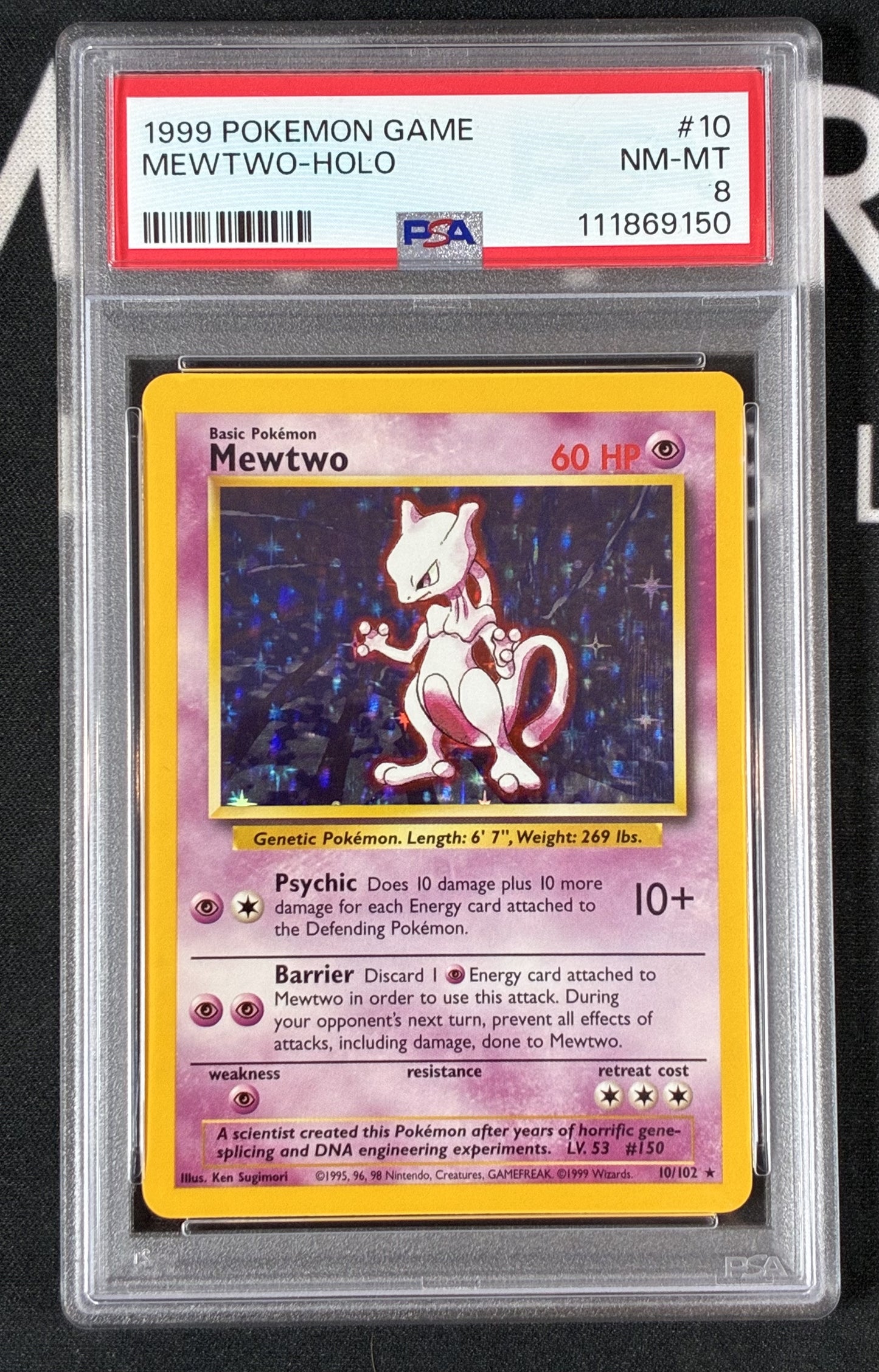 Mewtwo 10/102 Base Set Unlimited Holo Rare Pokémon Card – PSA 8 Slab