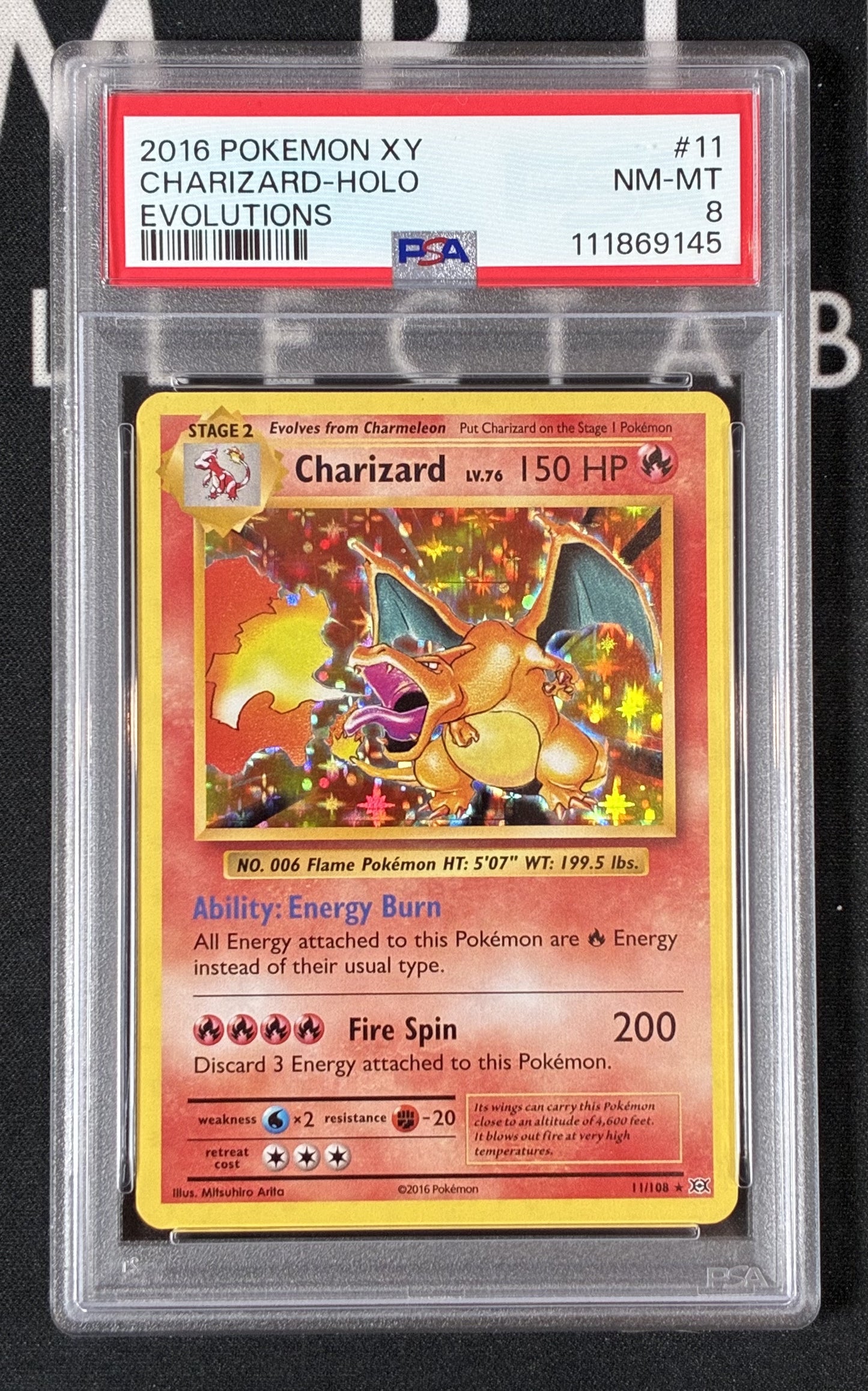 Charizard 11/108 XY Evolutions Holographic Pokémon Card – PSA 8 Slab