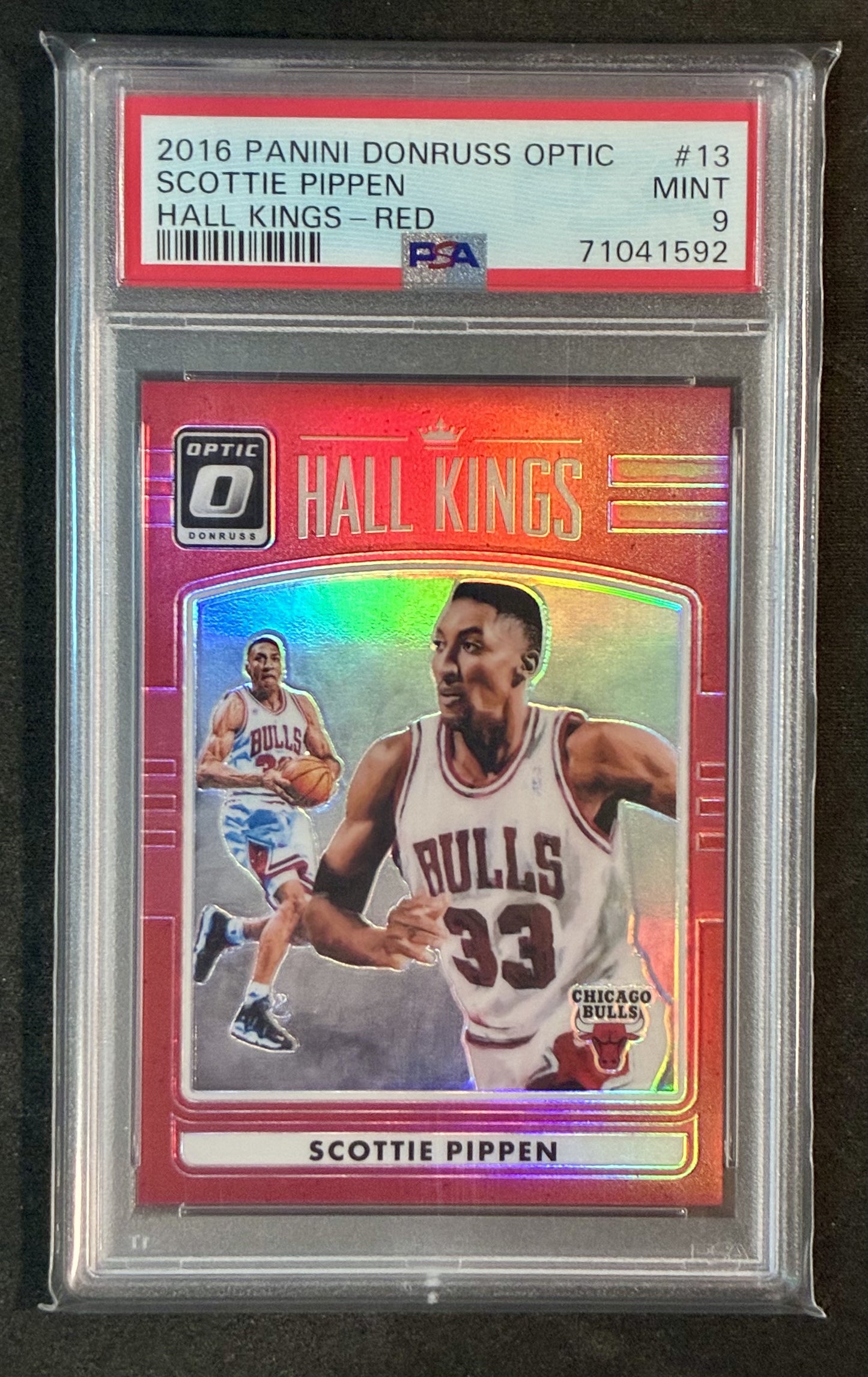 PSA 9 Scottie Pippen 2016-17 Donruss Optic Hall Kings Red Prizm /99 Basketball Card