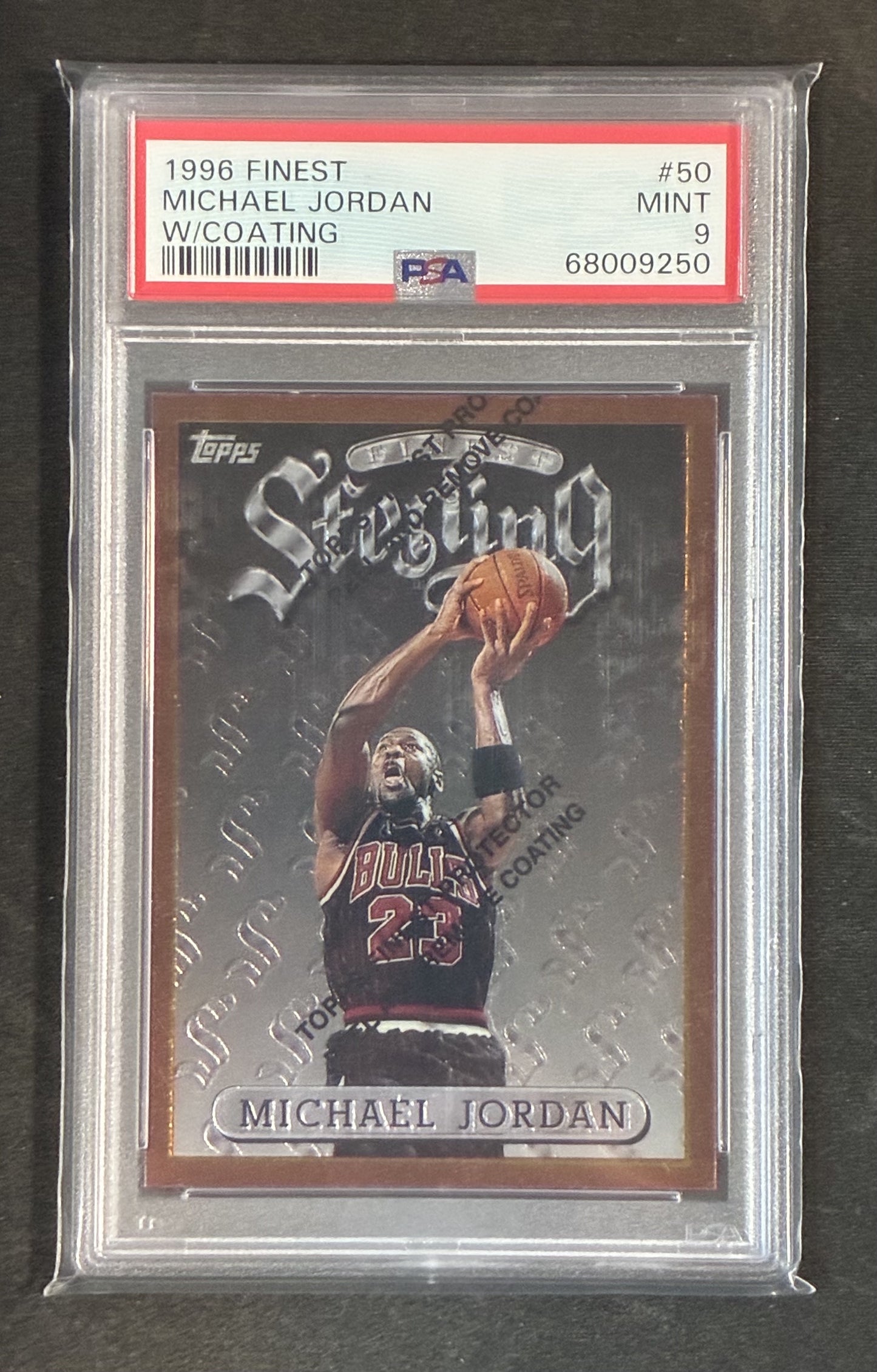 PSA 9 Michael Jordan – 1996 Topps Finest Sterling #50 (With Coating)