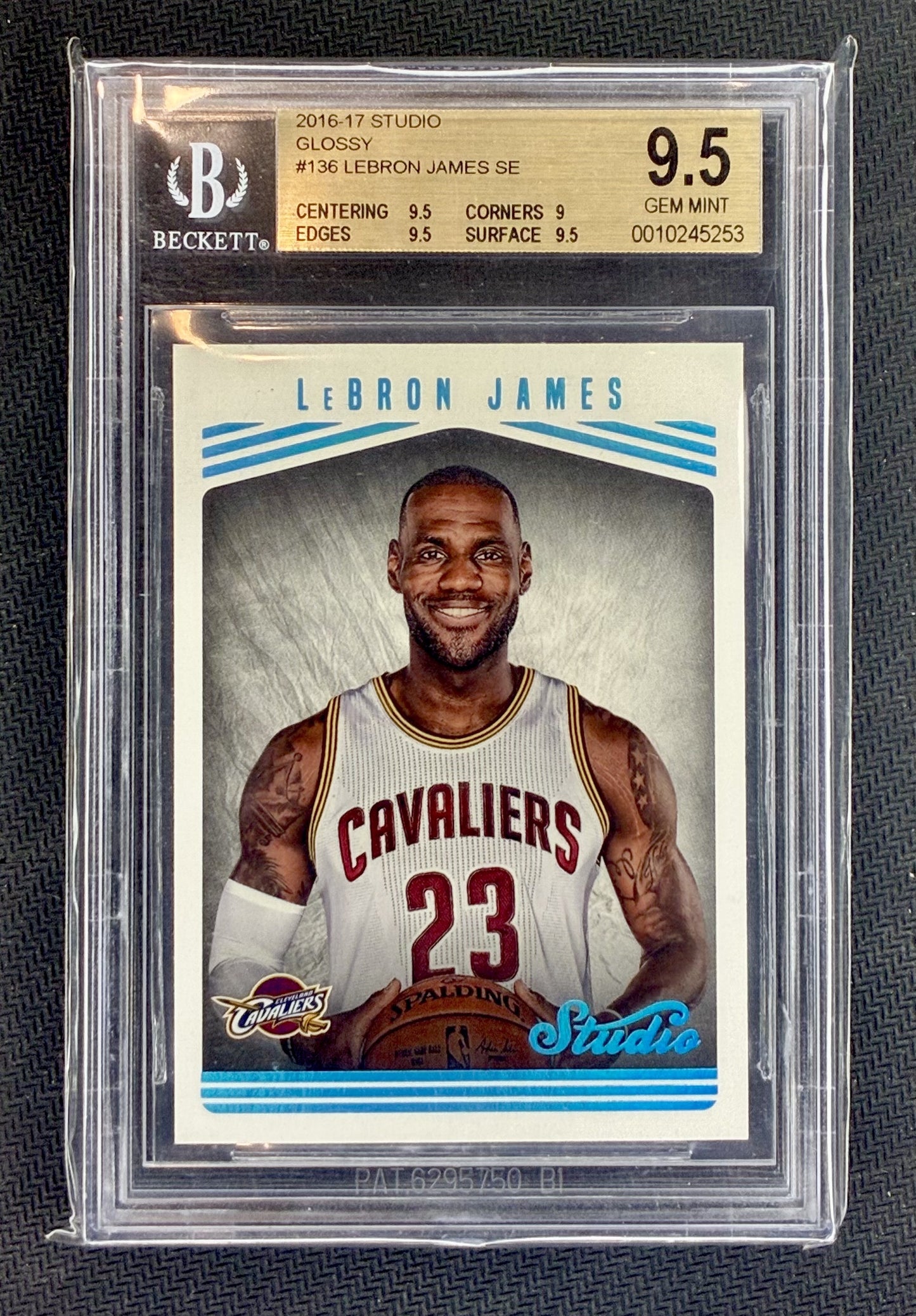 LeBron James 2016-17 Panini Studio Edition Portraits Glossy #136 BGS 9.5 Gem Mint Cleveland Cavaliers