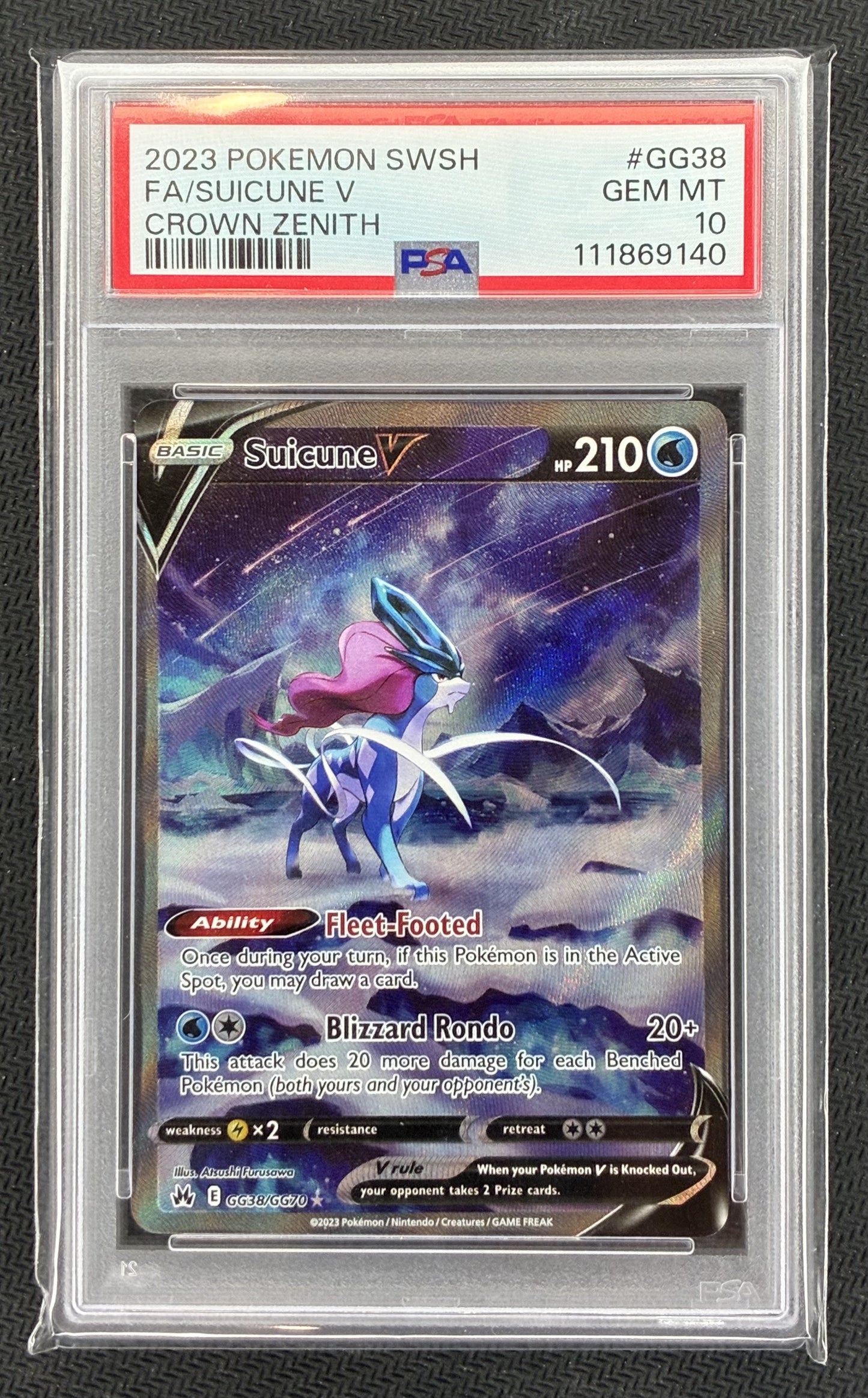 PSA 10 Suicune V Crown Zenith Galarian Gallery Holo Pokémon Card