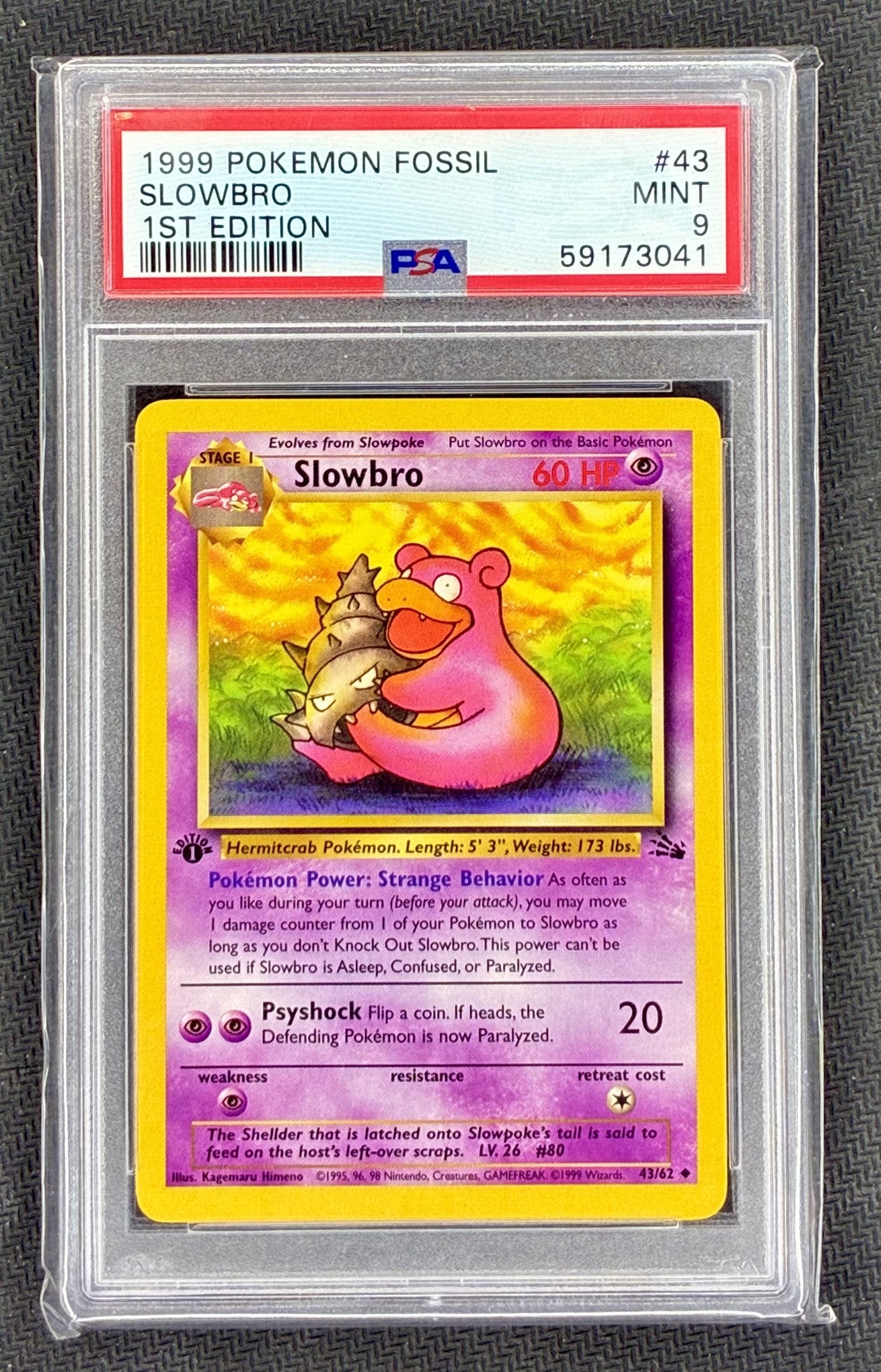 PSA 9 Slowbro 43/62 1st Edition Fossil Set 1999 Pokémon Card