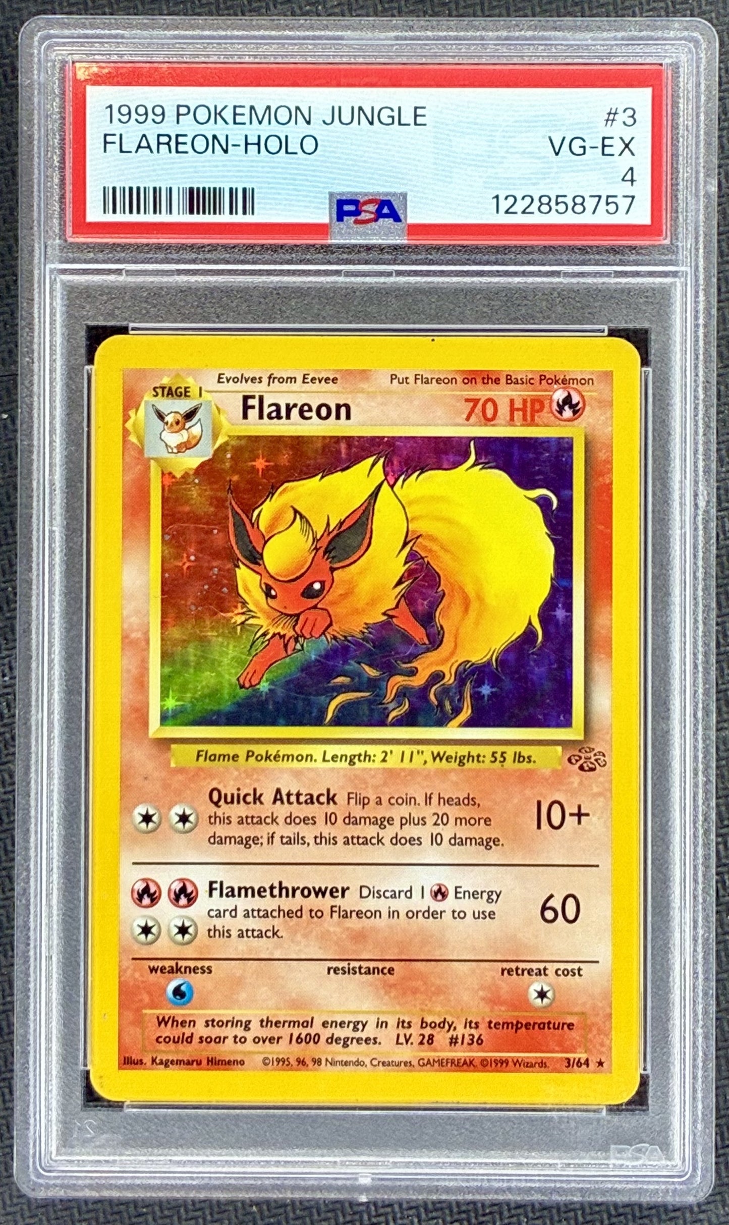 PSA 4 Flareon 1999 Pokémon Jungle Holo #3/64 Unlimited Vintage Pokémon Card