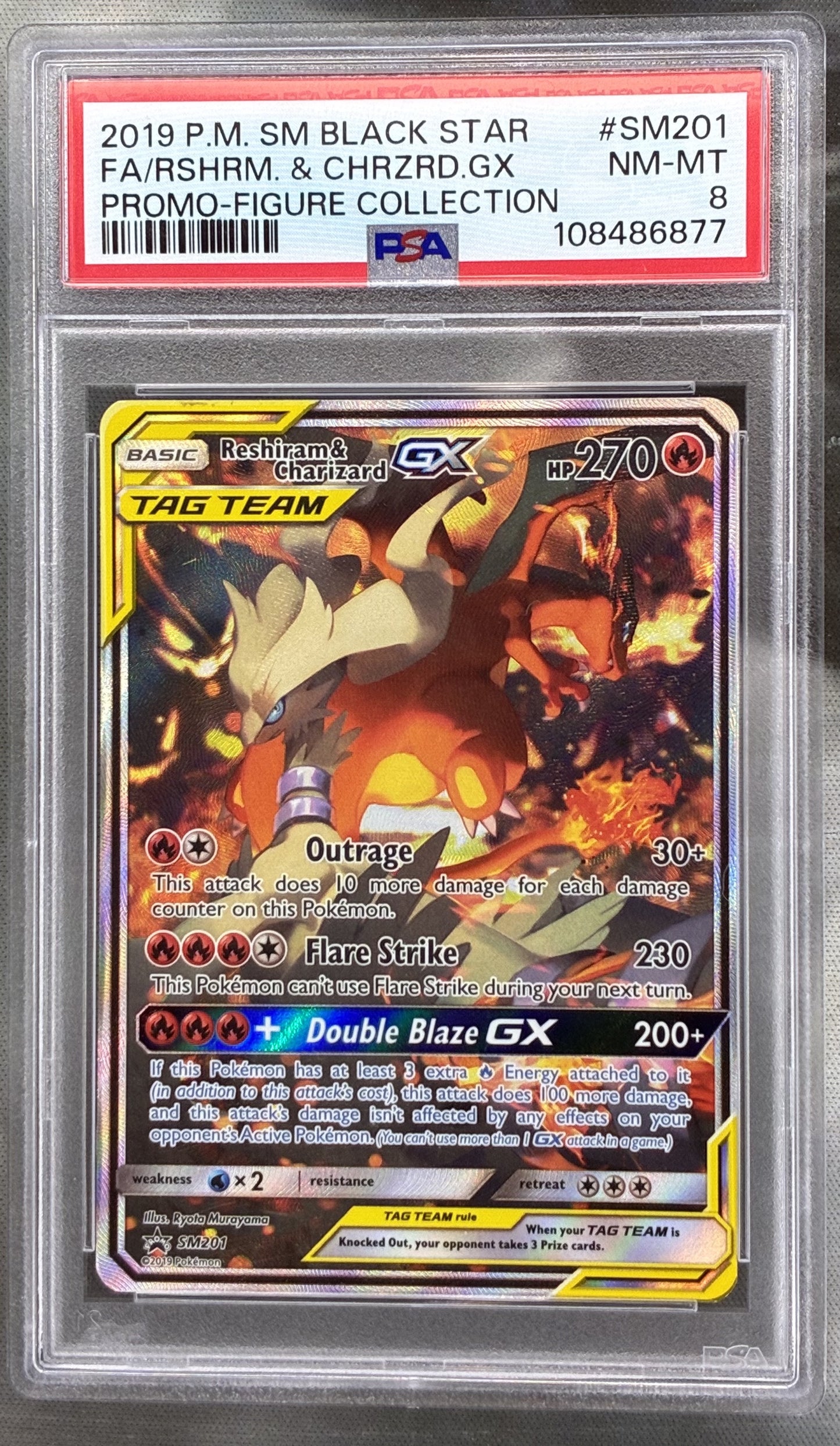 Pokémon Reshiram & Charizard GX Full Art SM201 Black Star Promo PSA 8 Card