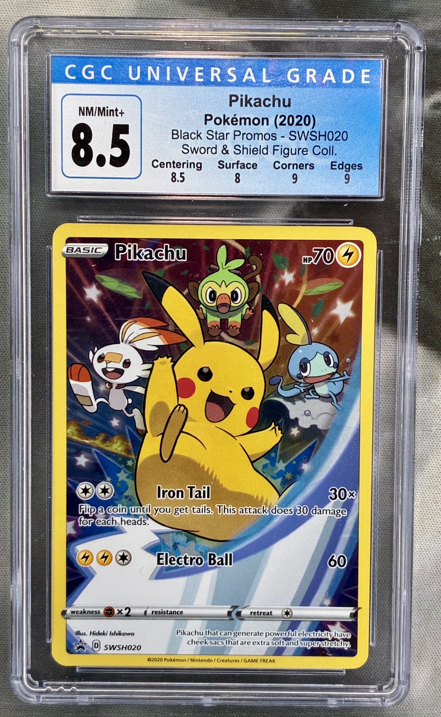 Pokémon Pikachu SWSH020 2020 Black Star Promo Card CGC 8.5 Graded Condition