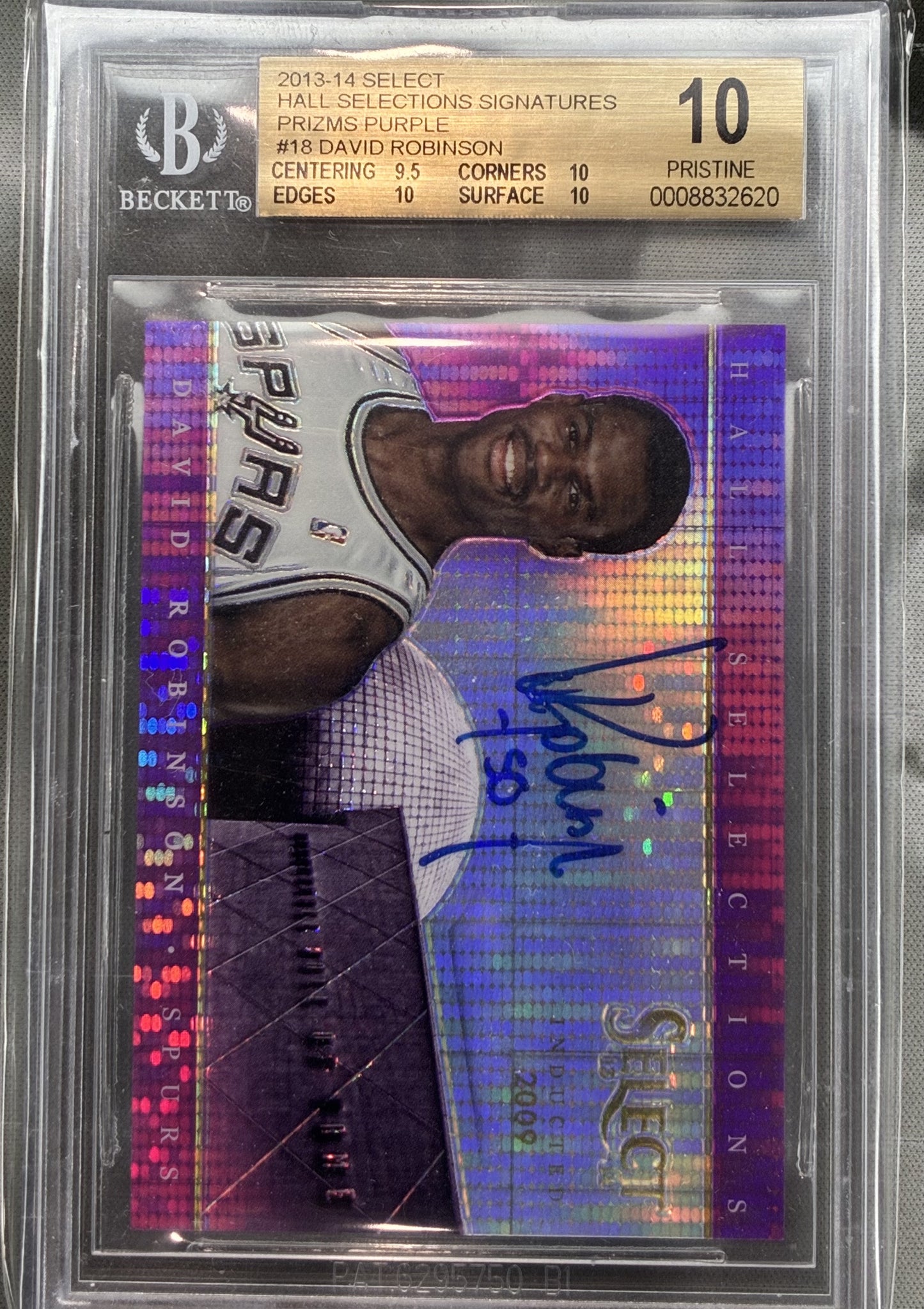 2013–14 Select David Robinson Purple Prizm Auto /30 BGS 10 PRISTINE POP 1 with three 10 subgrades Card