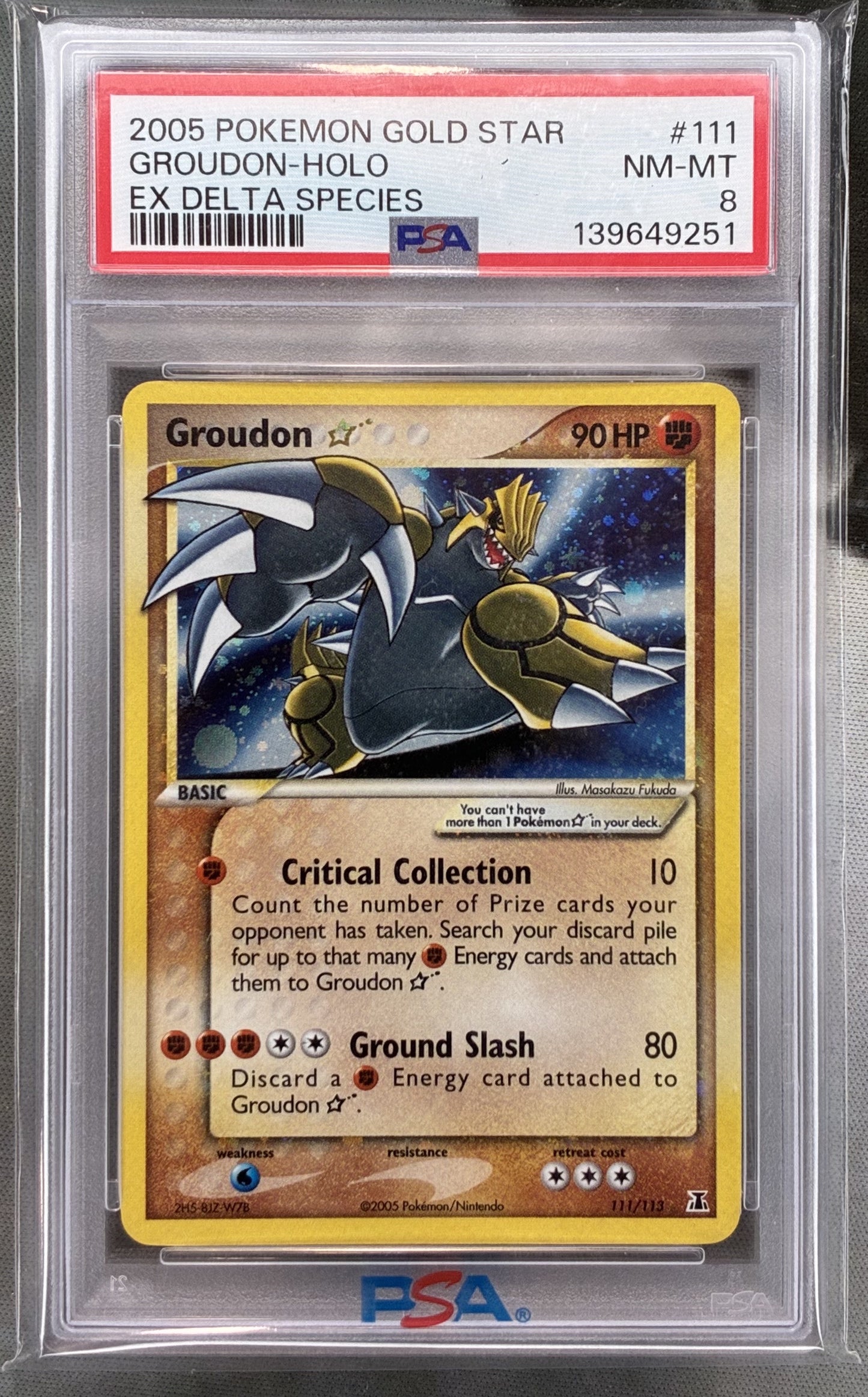Pokémon Groudon Gold Star 111/113 EX Delta Species PSA 8 Holo Card