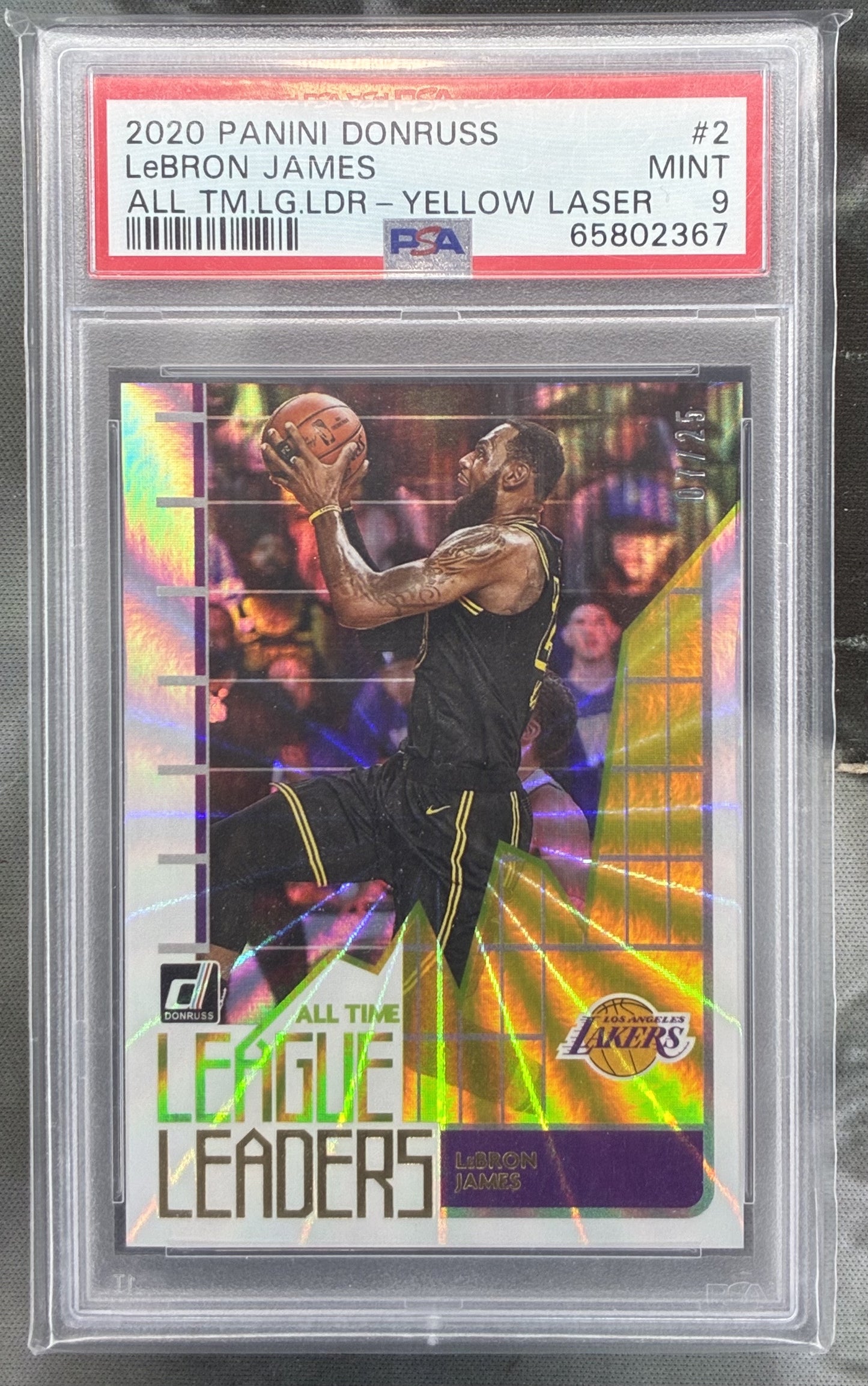 2020–21 Panini Donruss LeBron James League Leaders Yellow Laser /25 PSA 9
