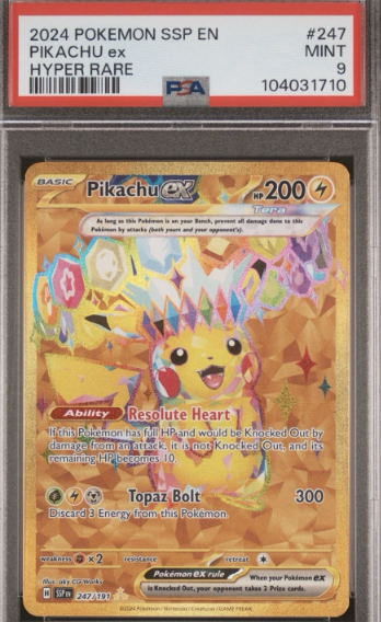 Pikachu ex – 247/191 (Hyper Rare Gold, GEM MINT PSA 9) | Pokémon TCG Surging Sparks