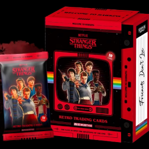 Front of WUSTYLE Retro Stranger Things Seasons 1-5 Trading Cards Collector Box