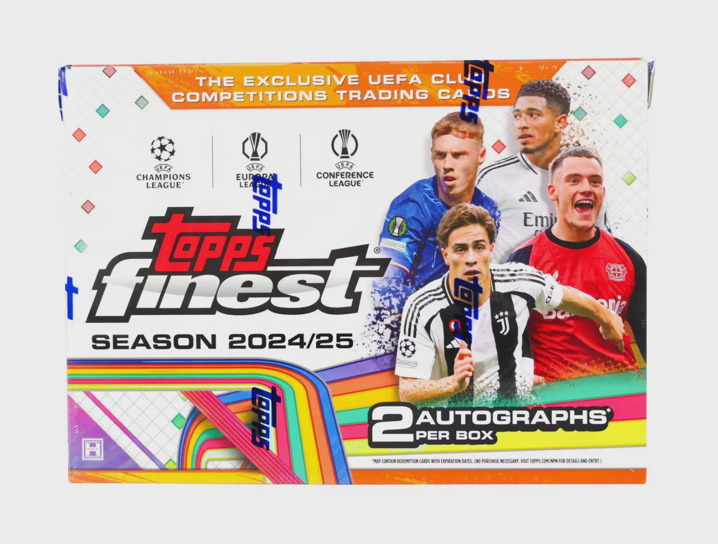 2024-25 Topps UEFA Finest Soccer Hobby Box with 2 autographs and Chrome UEFA cards.