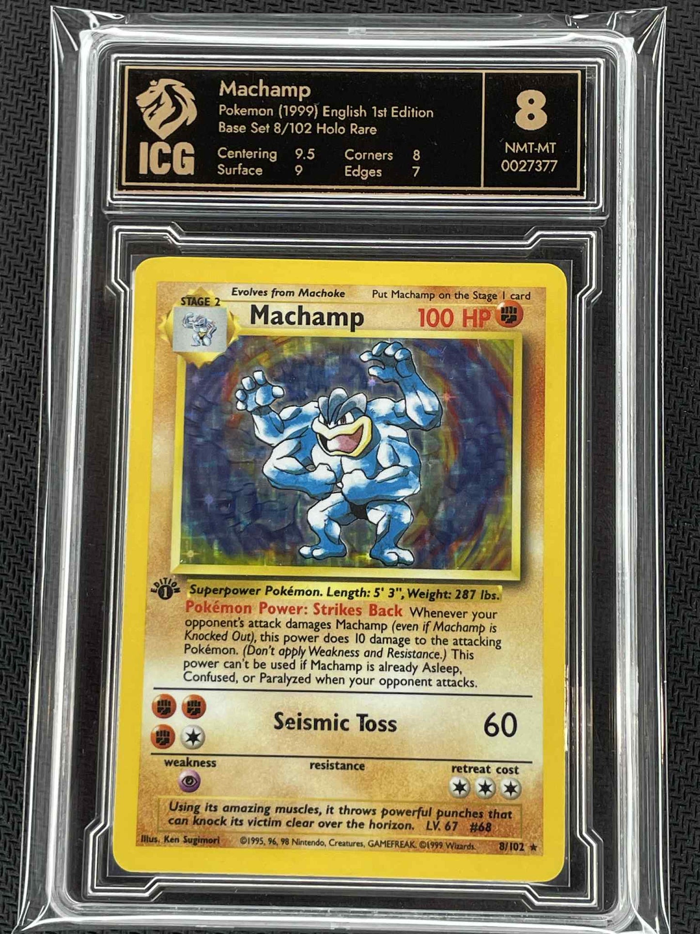 1999 Pokémon Base Set 1st Edition Machamp Holo ICG 8