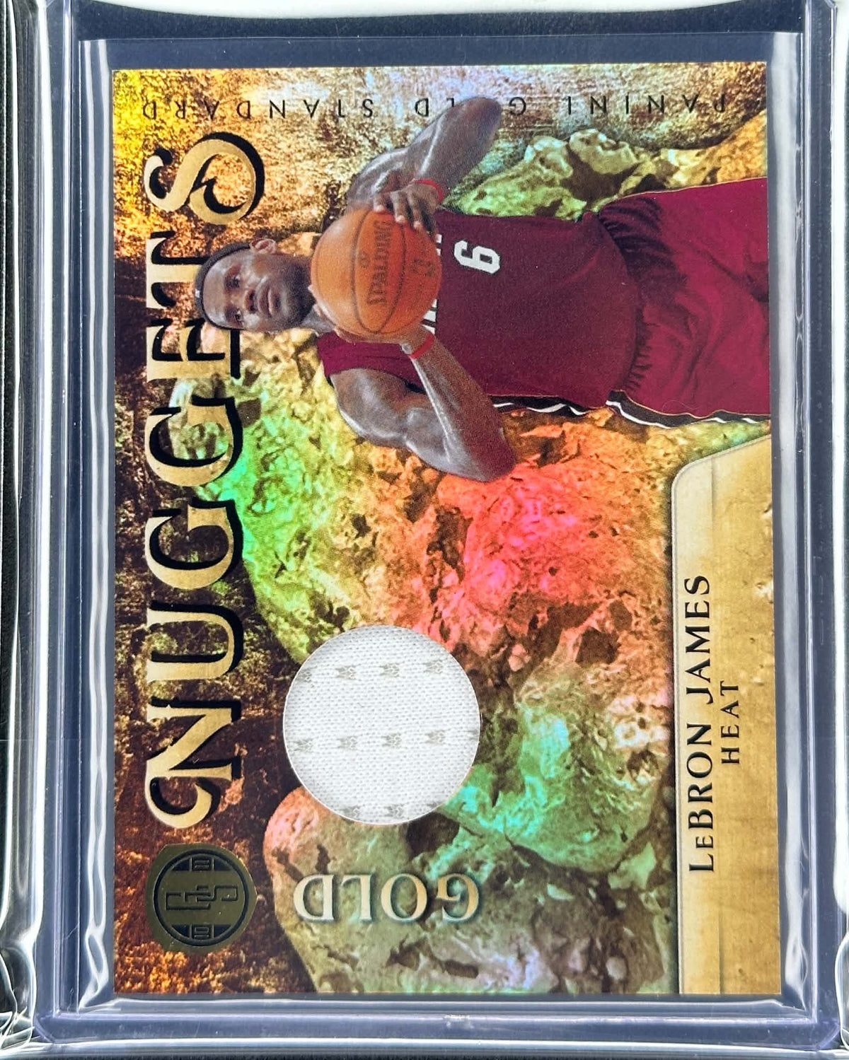 2010-11 Panini Gold Standard LeBron James Gold Nuggets jersey memorabilia card #1 numbered /199 Miami Heat front