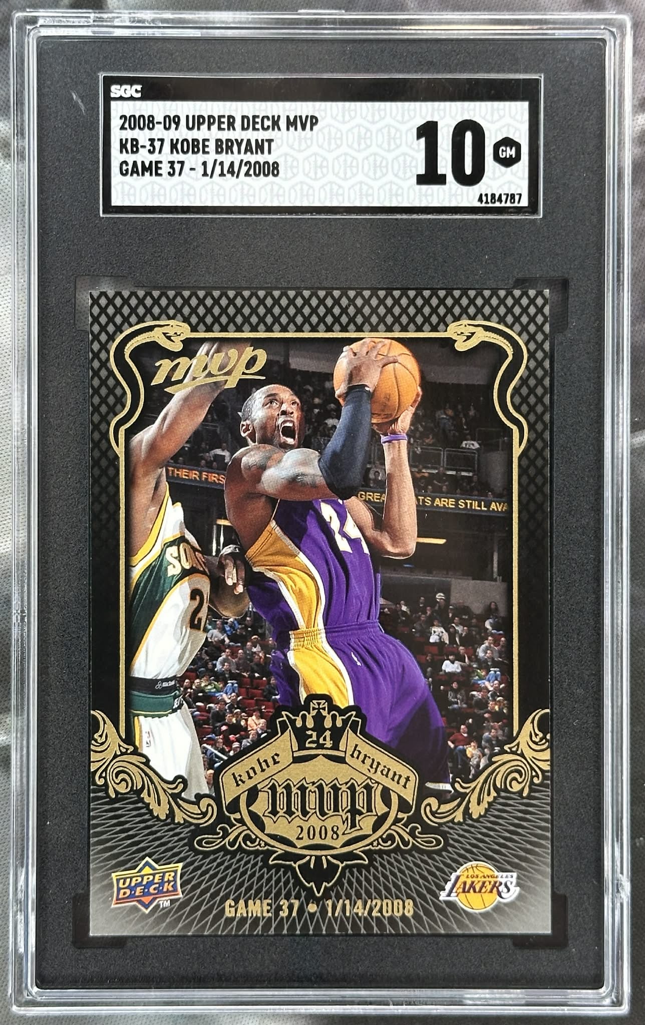 2008-09 Upper Deck MVP Kobe Bryant Game 37 #KB-37 January 14 2008 SGC 10 Gem Mint graded basketball card