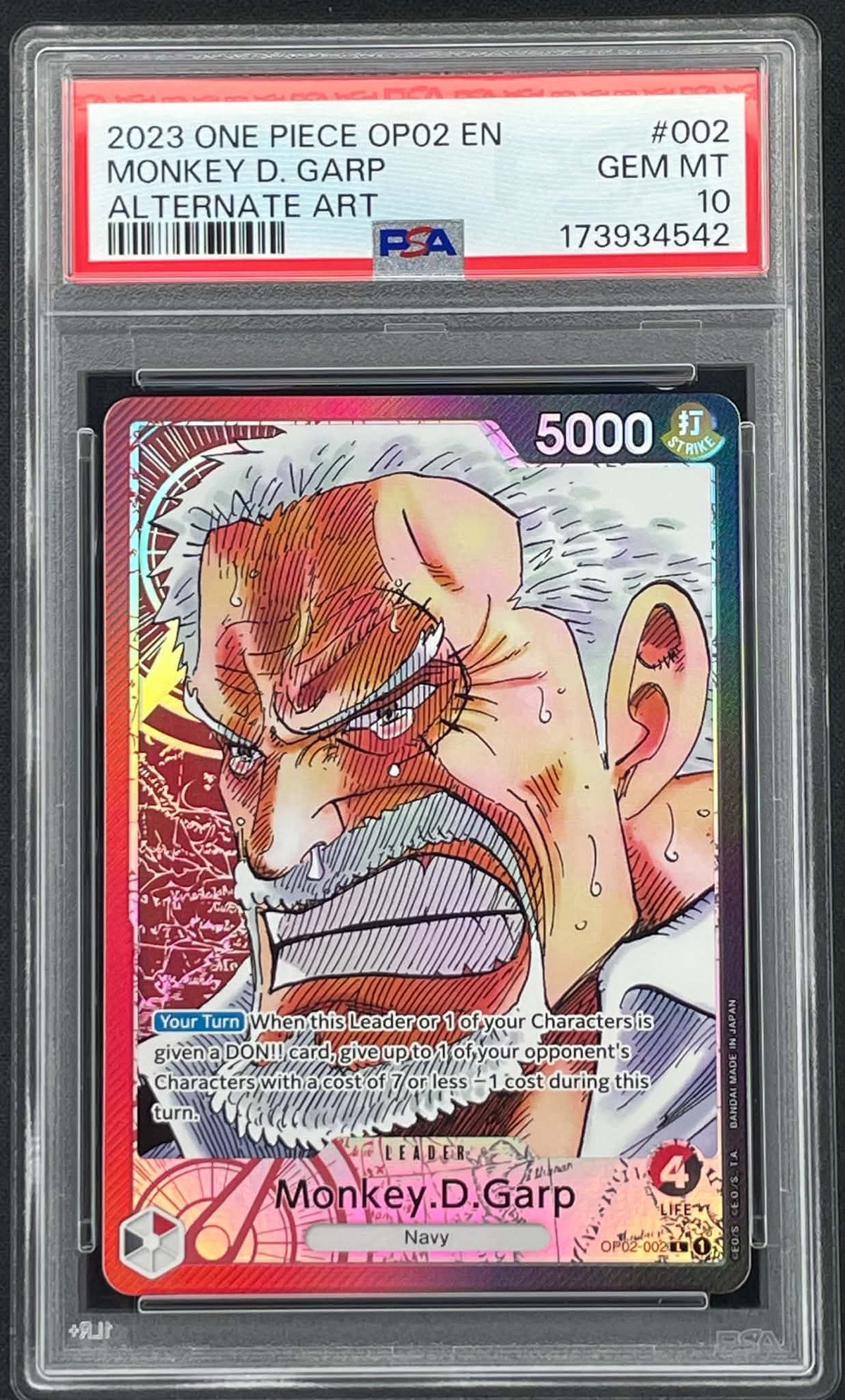 Monkey D Garp OP02-002 Alternate Art Paramount War One Piece Card Game Leader graded PSA 10 Gem Mint
