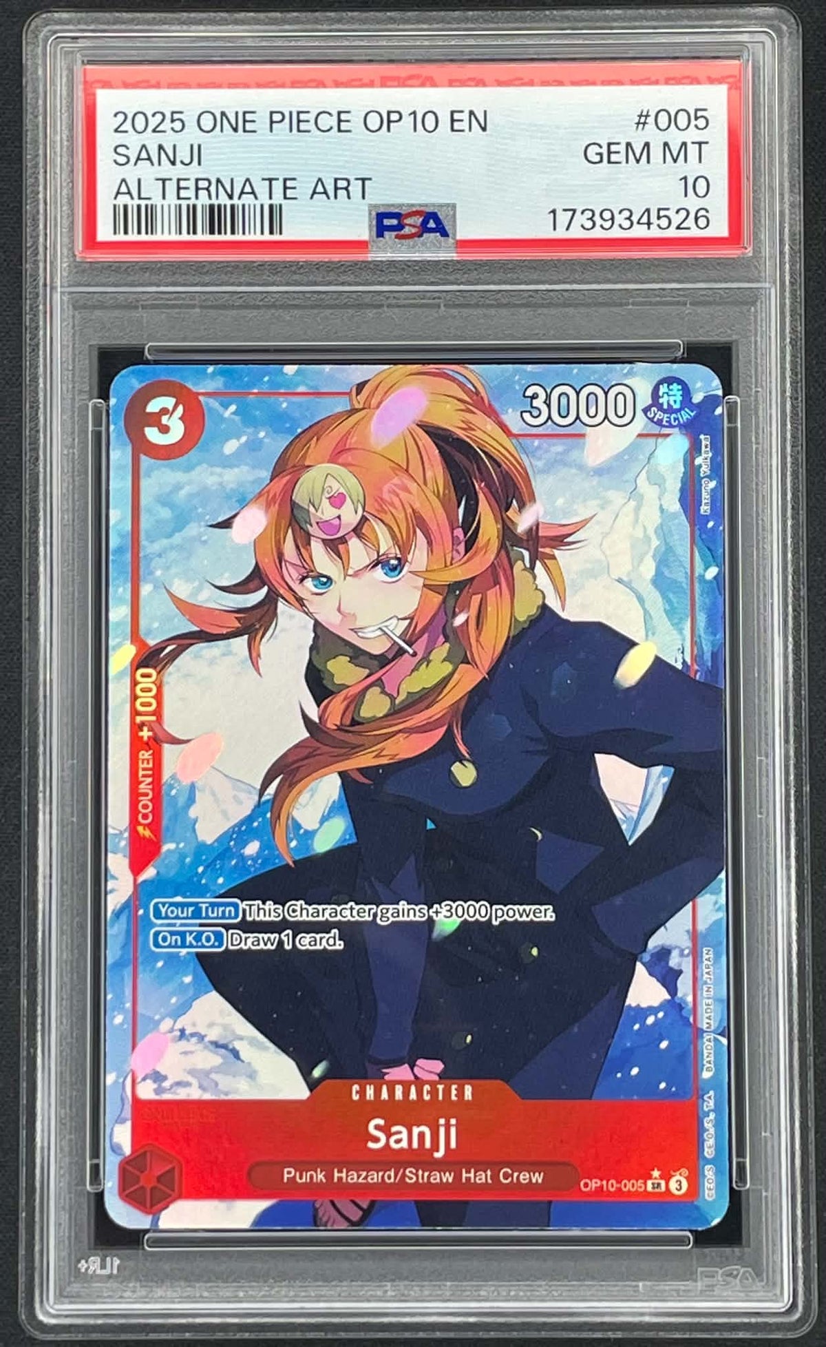 Sanji OP10-005 Parallel Alternate Art Royal Blood One Piece Card Game Super Rare graded PSA 10 Gem Mint