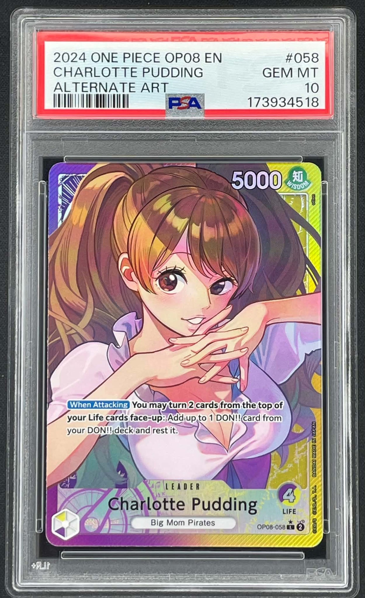 Charlotte Pudding OP08-058 Parallel Alternate Art Two Legends One Piece Card Game Leader graded PSA 10 Gem Mint