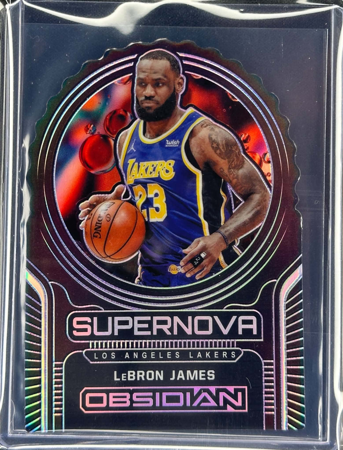 2020-21 Panini Obsidian LeBron James Supernova Electric Etch Purple die-cut #1 /75 Los Angeles Lakers basketball card front