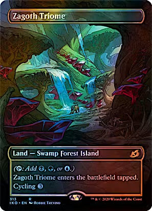 Zagoth Triome Showcase Foil Ikoria Lair of Behemoths Rare Magic: The Gathering tri-land featuring premium comic-style artwork.