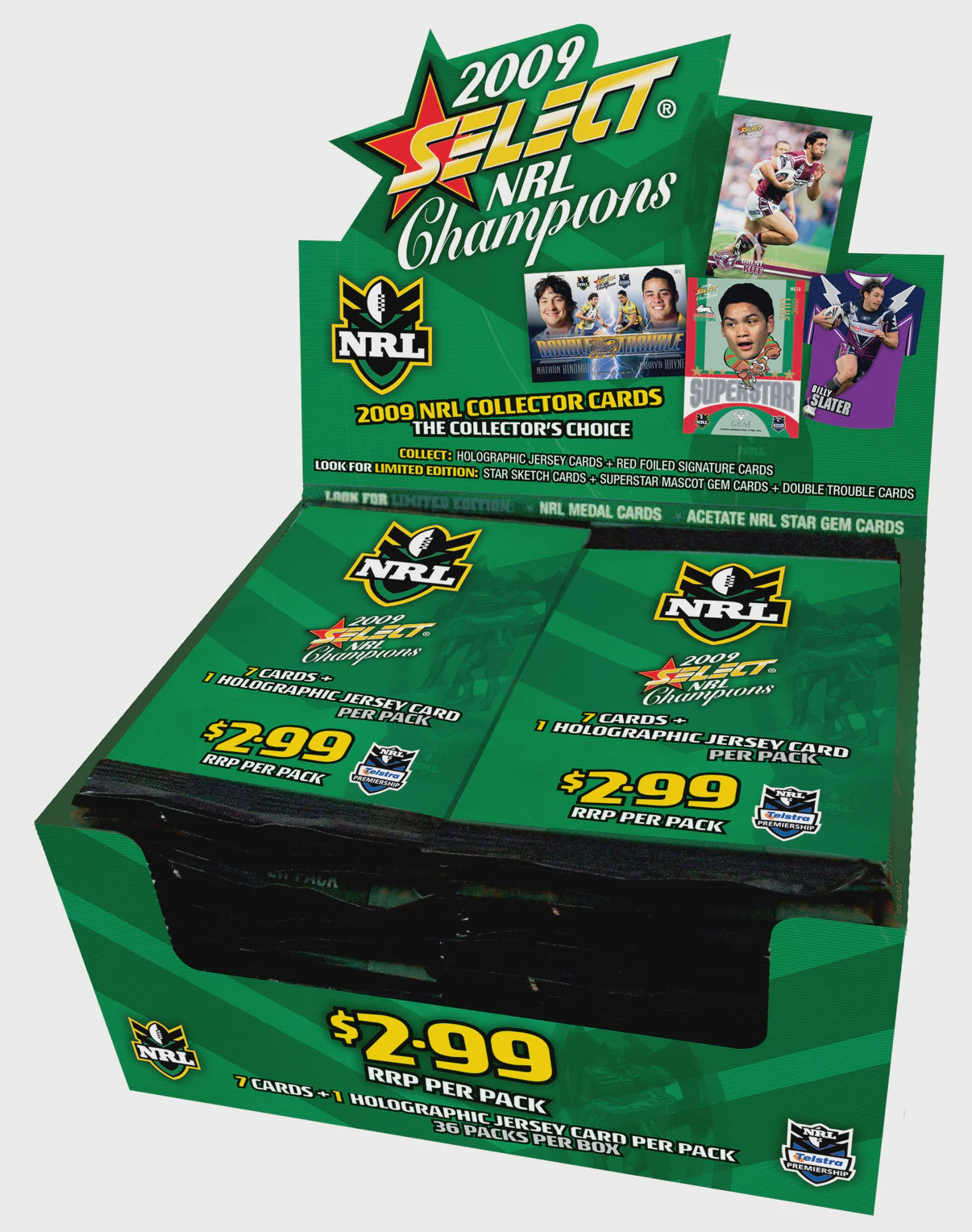 2009 Select NRL Champions Booster Box factory sealed with 36 packs featuring Holofoil Jersey, Signature and Sketch cards.