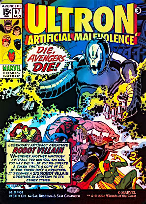 Ultron, Artificial Malevolence Borderless Foil #401 from Magic: The Gathering Marvel Super Heroes (MSH) Near Mint Mythic Rare featuring premium Ultron artwork.