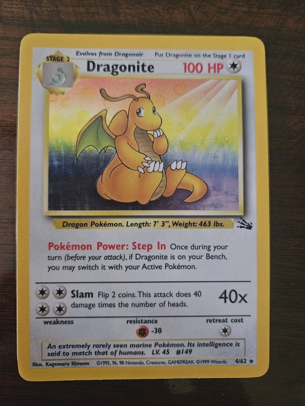Dragonite Fossil Holo 4/62 – Vintage Pokémon WOTC Card – Near Mint