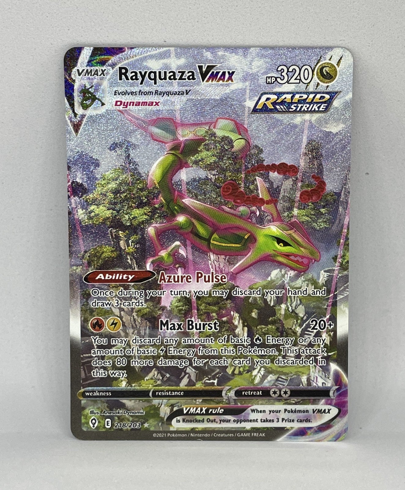 Rayquaza VMAX 218/203 Alt Art Secret Rare NM Pokmon Card Urban Empire Collectables AU Rayquaza VMAX 218/203 Alt Art Secret Rare NM Pokmon Card Urban Empire Collectables AU