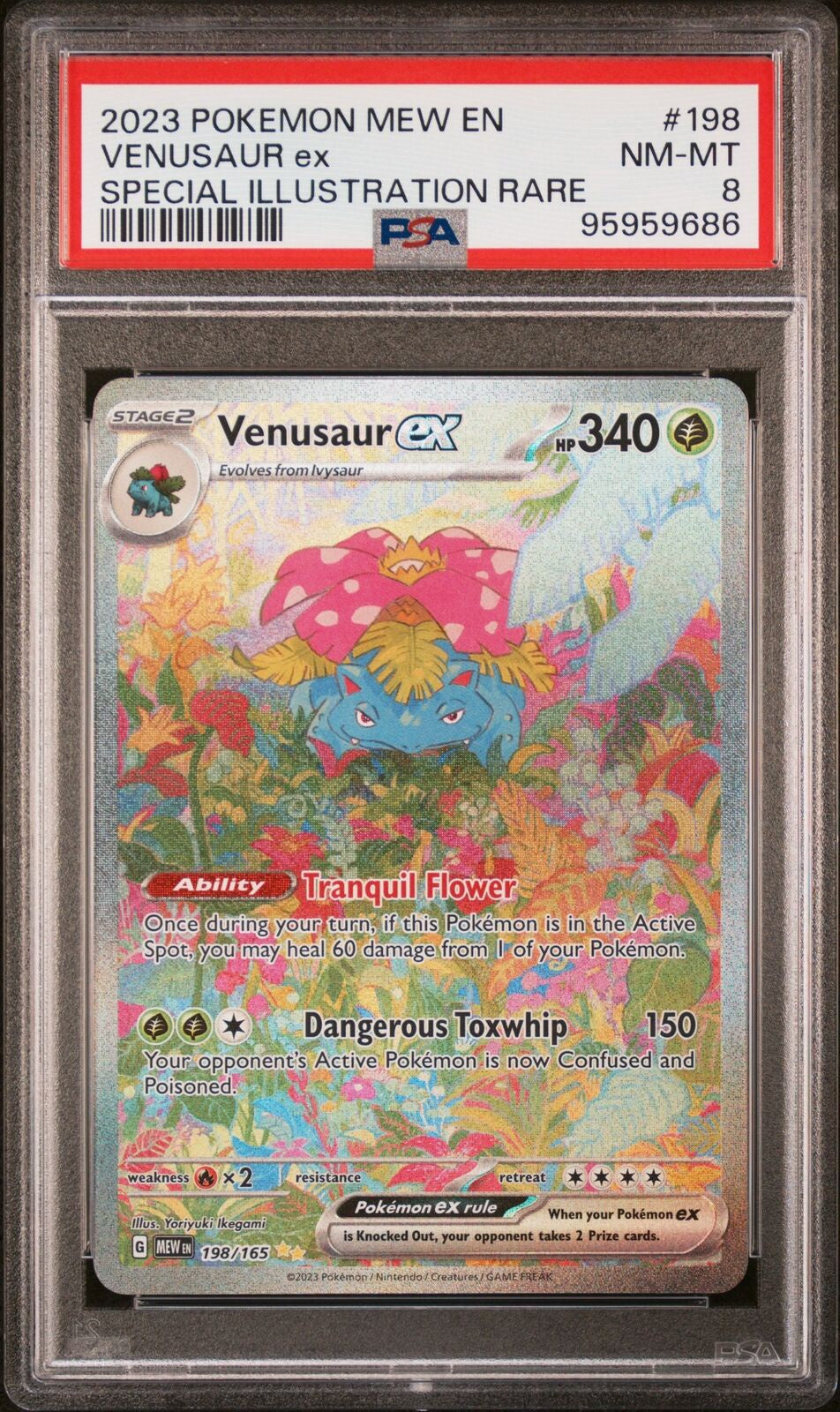 2023 Pokémon 151 Venusaur ex 198/165 Special Illustration Rare, PSA 8 slab, cert visible, Urban Empire Collectables Australia.