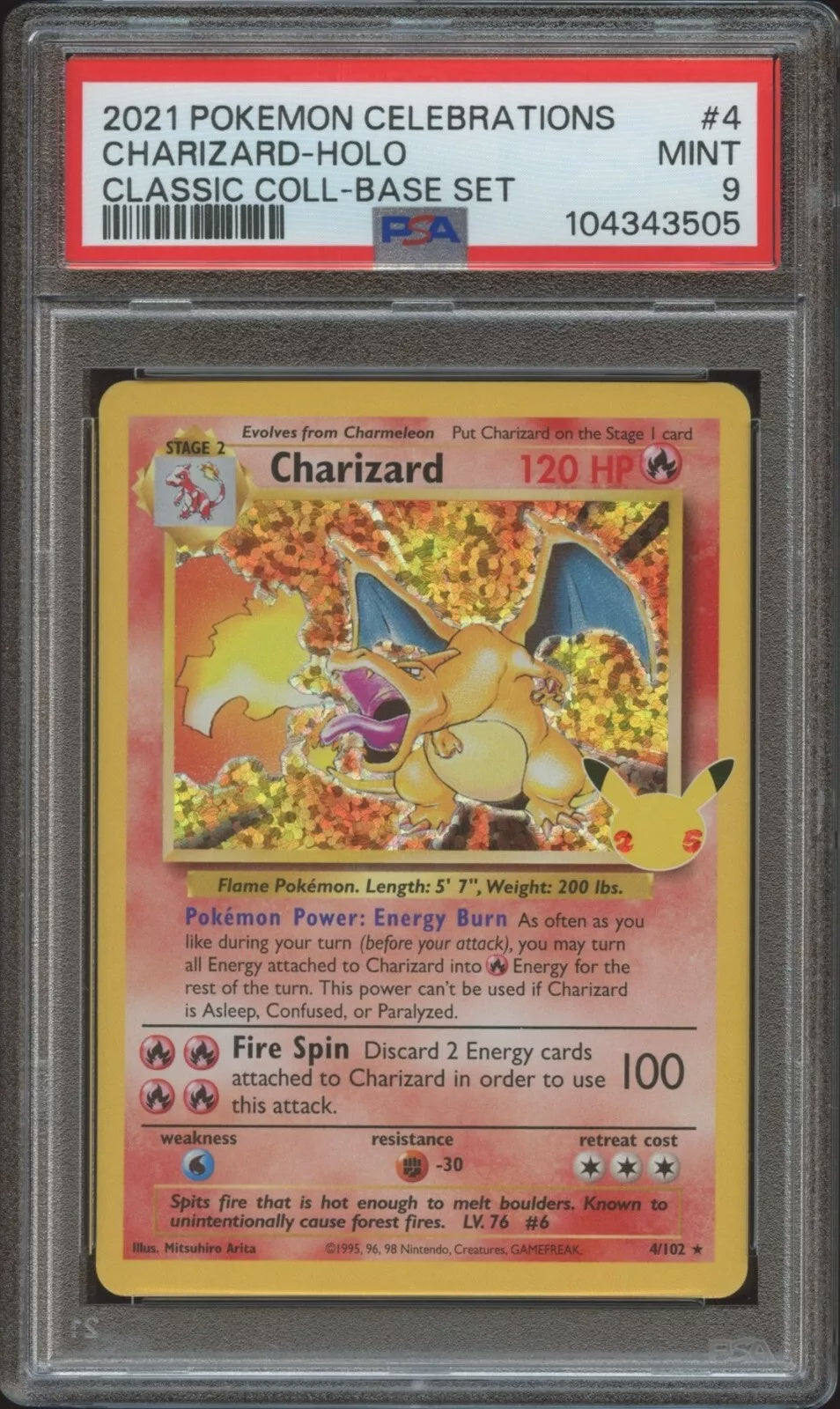 Charizard 4/102 Celebrations 25th Anniversary Holo – PSA 9 Graded Pokémon Card